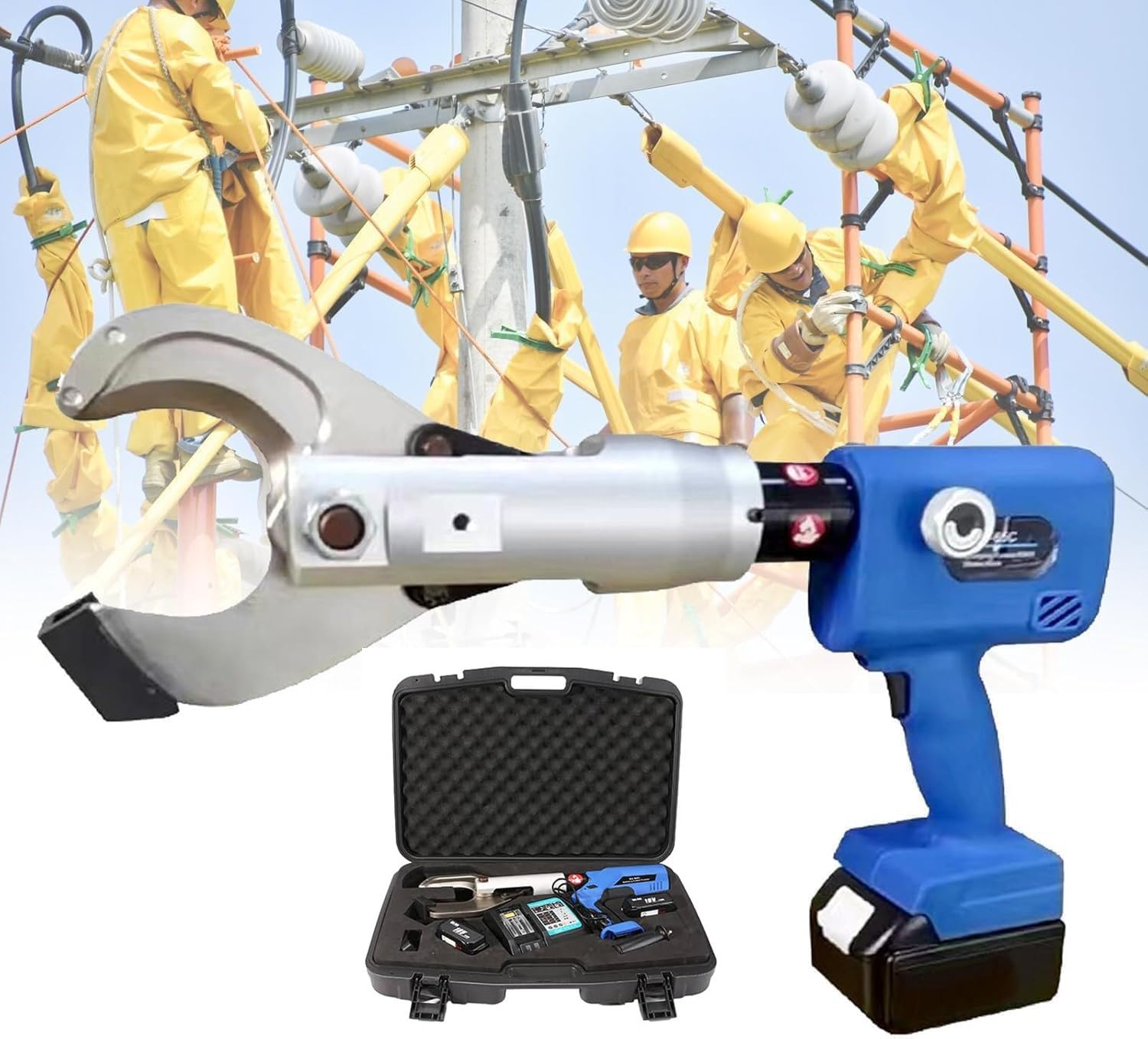 Tagliacavi idraulico, 60-250 kN, tagliafili elettrico a cricchetto con indicatore LED, 2 batterie da 4000 mAh 18 V, strumento di taglio per lavori elettrici