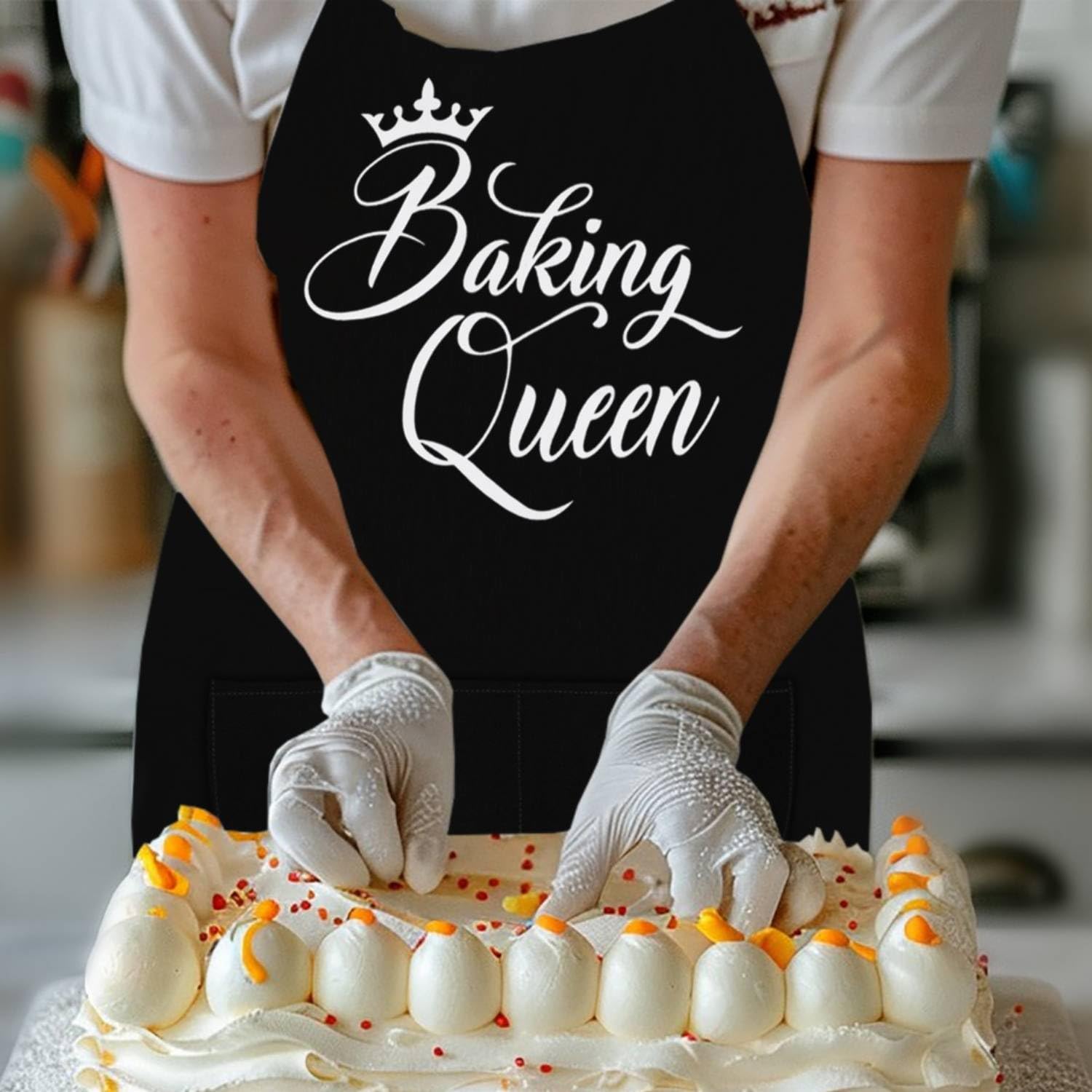 LINEN CLOSET® Baking Aprons for Women Baker Aprons for Men Funny Baking Gifts Wife Husband Mother Daughter Adjustable Kitchen Apron with Pockets- baking queen apron - Image 2