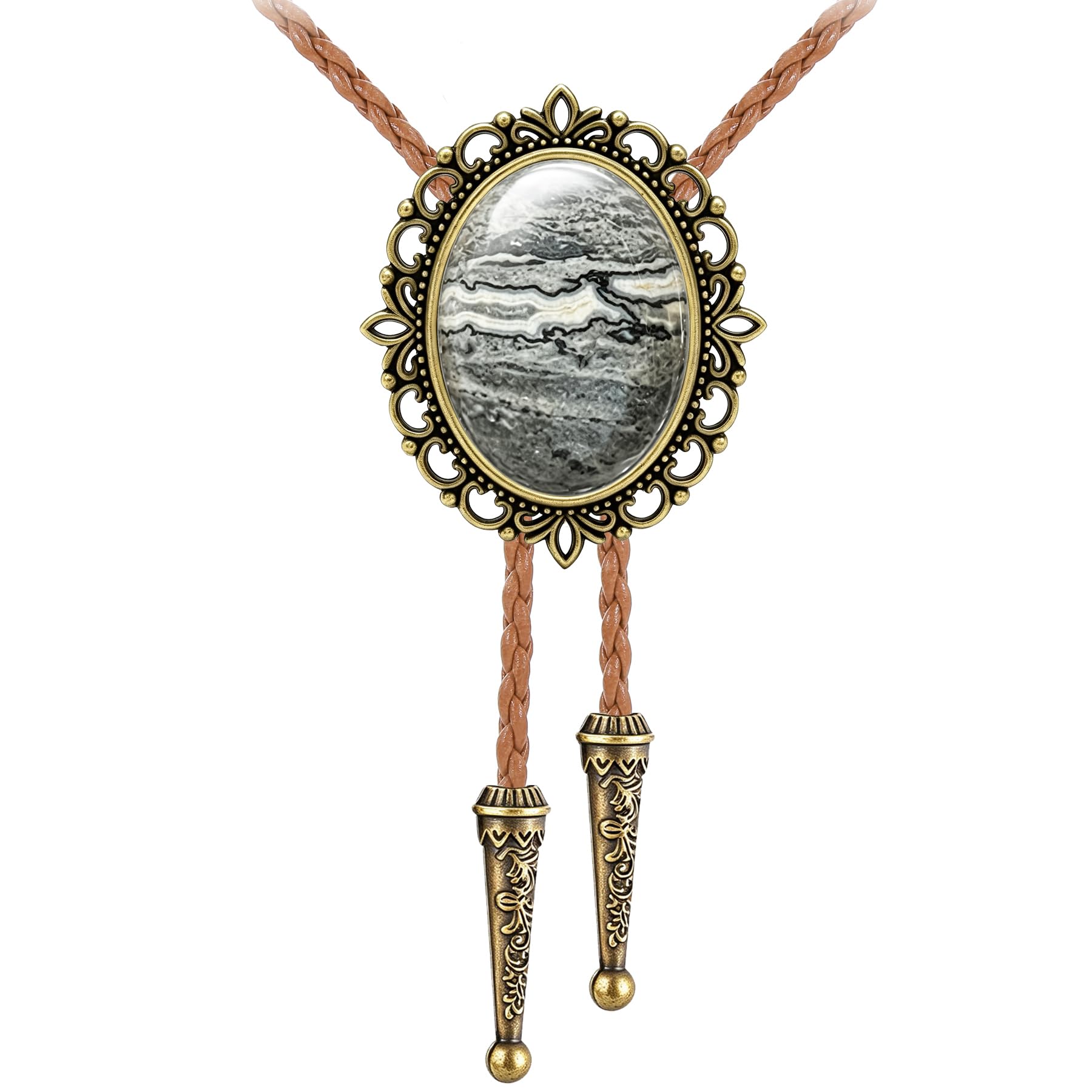 Jeilwiy Bolo Tie for Men Real Stone Westwern Cowboy Ties Silver Bolos Women Leather Necktie Gift for Birthday Christmas