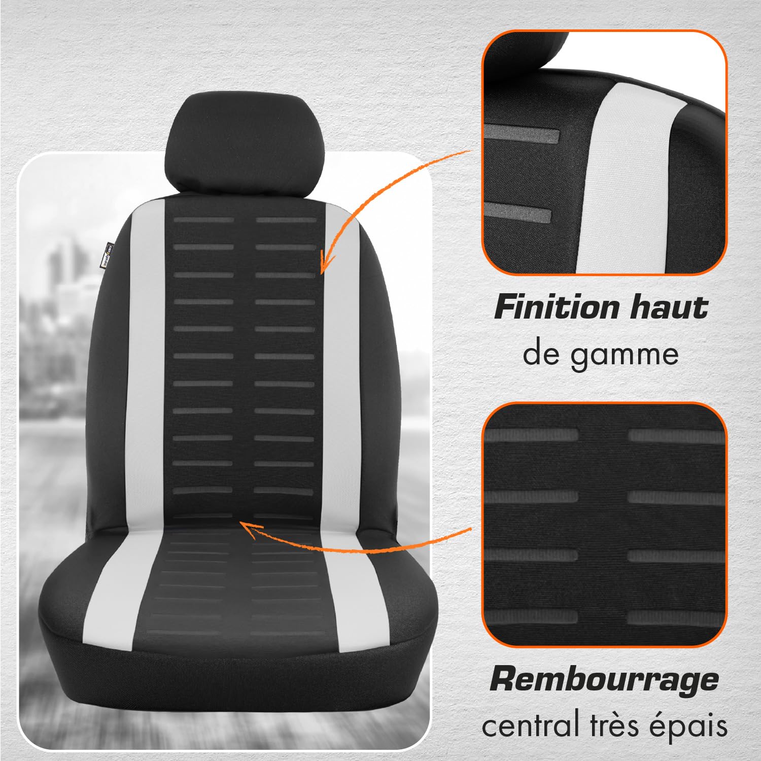 upgrade4cars Housse de Siege Voiture Universelle Noir Blanc | Ensemble de Housses Siège Auto Universel | Couvre Sieges pour Avant et Arrière