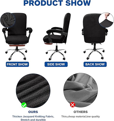 Miniatura 4 de Funda para silla de oficina con fundas para reposabrazos, funda elástica para silla de escritorio, tela jacquard a cuadros, respaldo alto, funda de