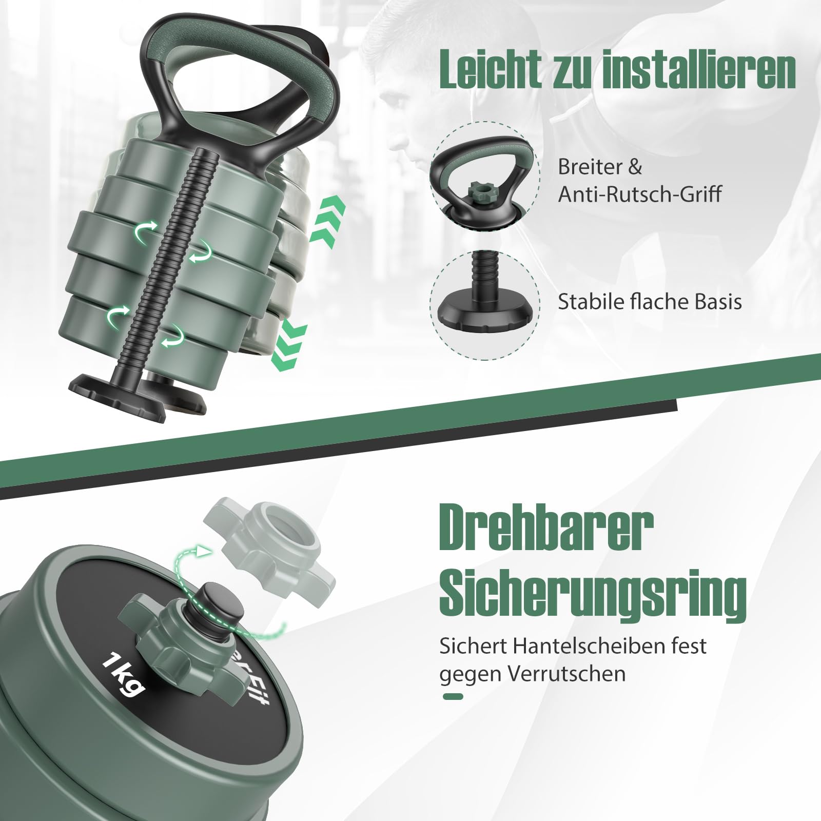 COSTWAY Zestaw hantli 4 w 1, 20 kg, zestaw hantli regulowanych, w tym hantle ze sztucznego hantla, długie hantle kettlebells i pompki, zestaw hantli z rurą łączącą do treningu siłowego, domu, na