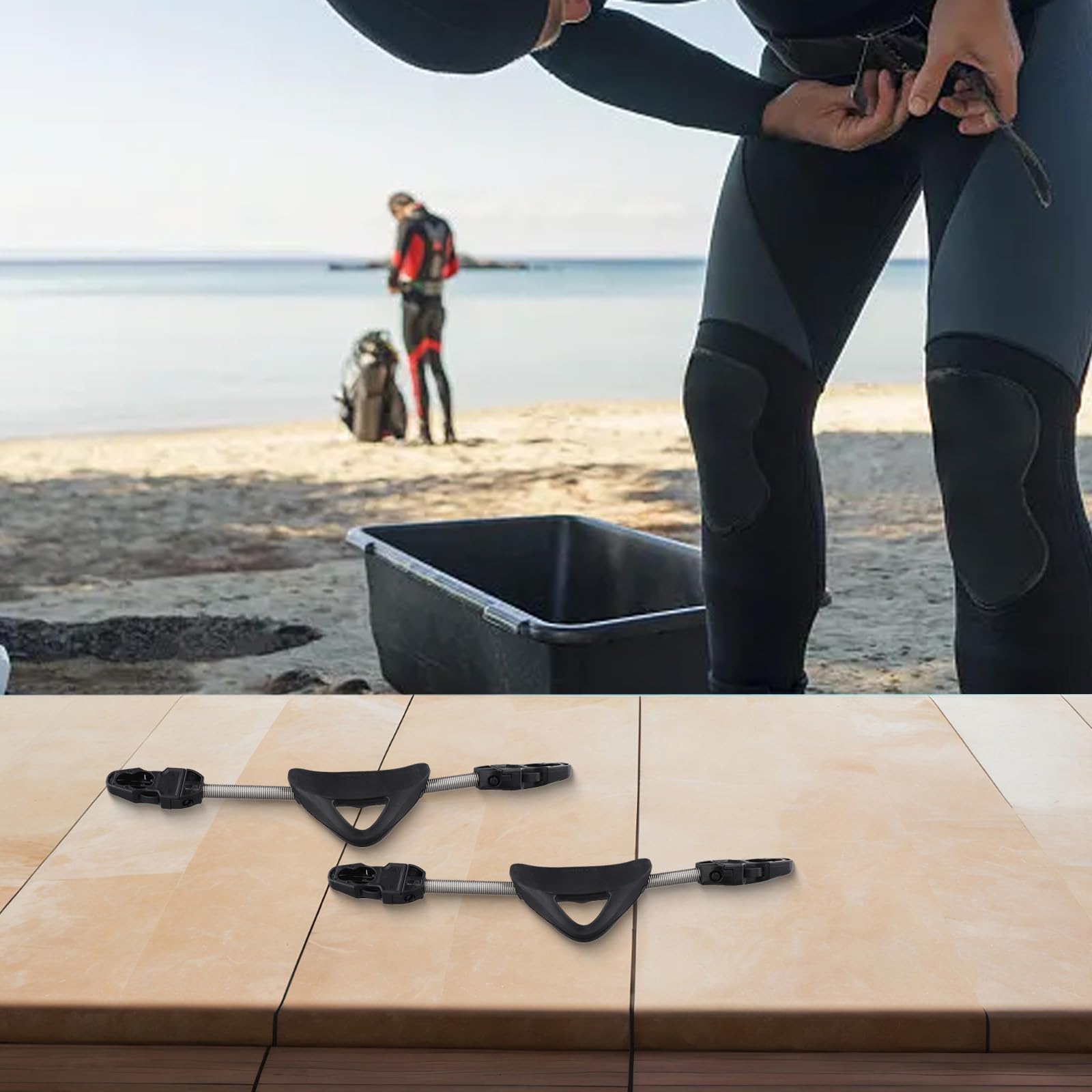 Lot de 2 sangles de plongée Bungee Straps EBS - Portables - En acier inoxydable - Résistantes à l'eau de mer - Sangles antidérapantes - Bonne résistance - Pour aileron Cressi, Mares - Noir