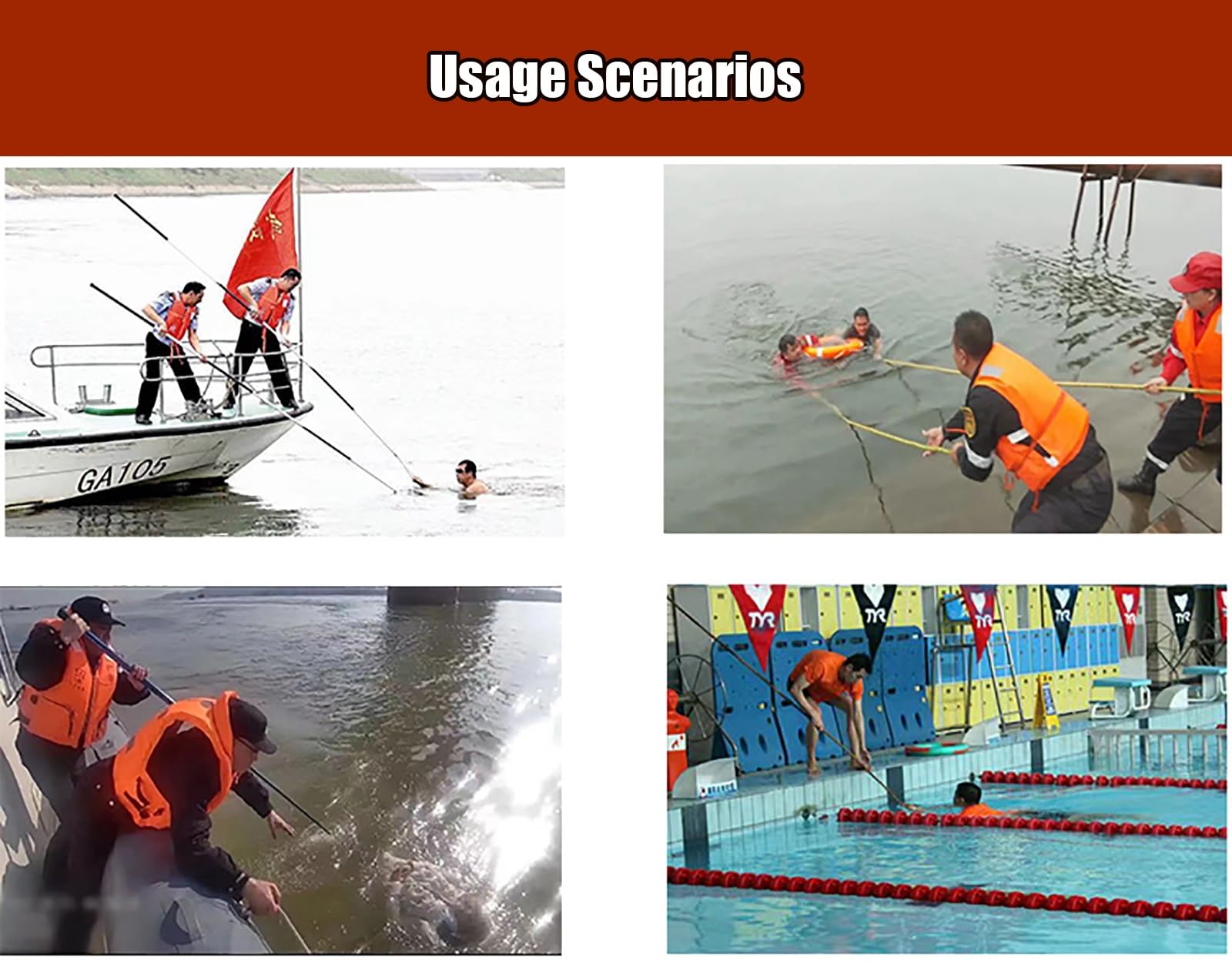 Poste de rescate profesional para piscina con gancho de seguridad luminoso y reflectante para niños adultos para parques acuáticos, clubes de natación y playas, equipo salvavidas esencial para pisci