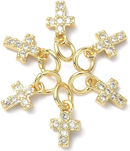 KitBeads 10 dijes de cruz de circonita cúbica de latón micro pavimenta de crucifijo chapado en oro de 18 quilates para hacer joyas, pulseras y KitBeads 10 dijes de cruz de circonita cúbica de latón micro pavimenta de crucifijo chapado en oro de 18 quilates para hacer joyas, pulseras y
