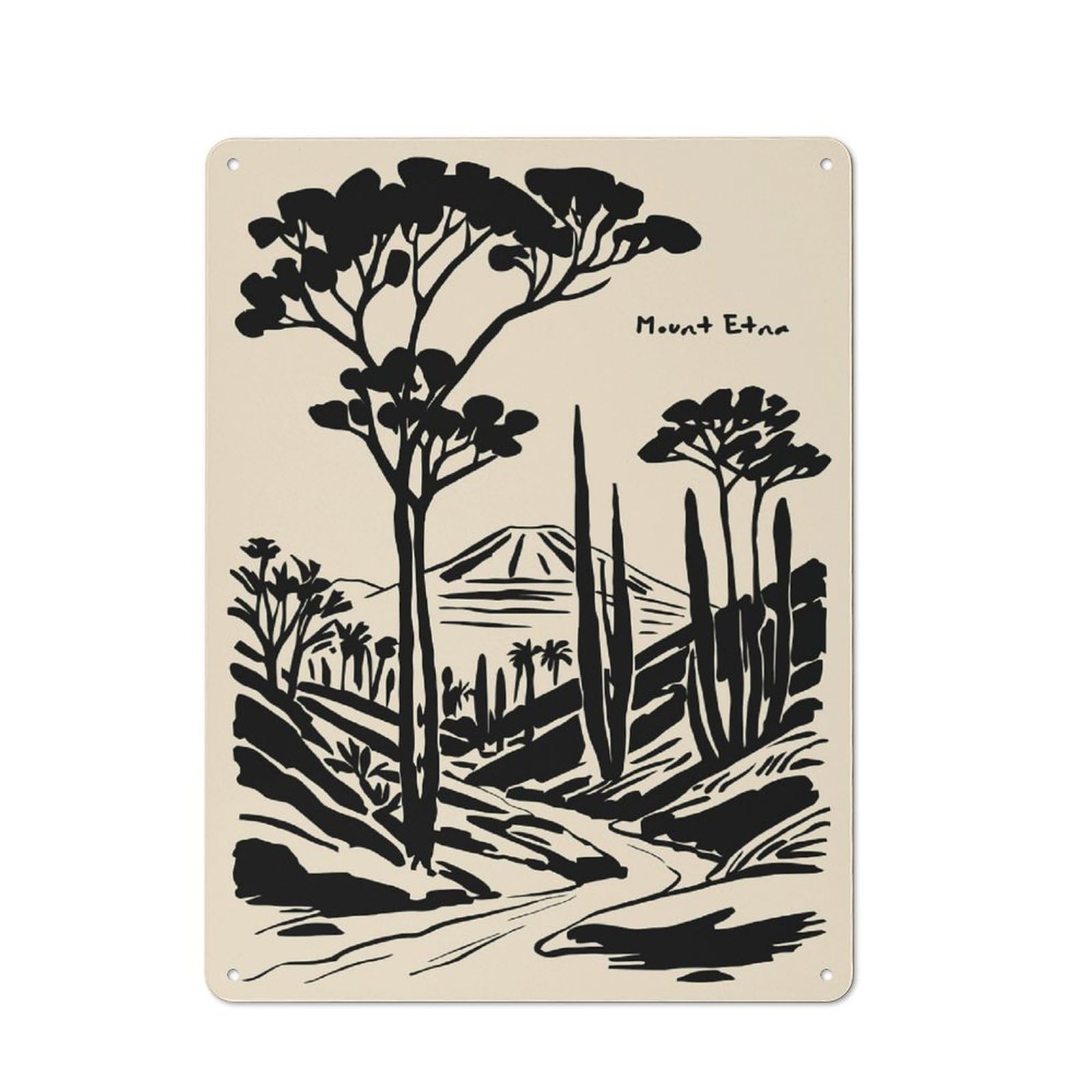 Junmoney Style-9 Mount Etna Landscape Illustration Rustic Tin Sign 40X30cm For Man Cave Or Games Room, A Decorative Gift For A Newly Furnished Man Cave And Games Room