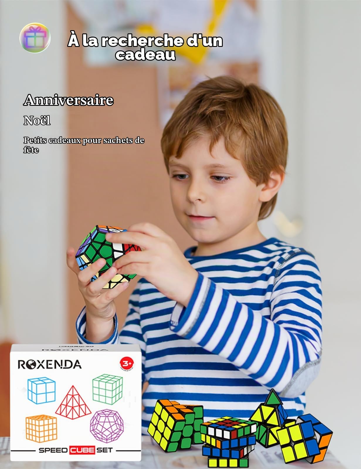 ROXENDA Speed Cube Set, Cube de Vitesse 2x2 3x3 4x4 Pyramide Dodécaèdre Cube - Collection Cube Magique Fast pour Enfants et Adultes [Autocollant]