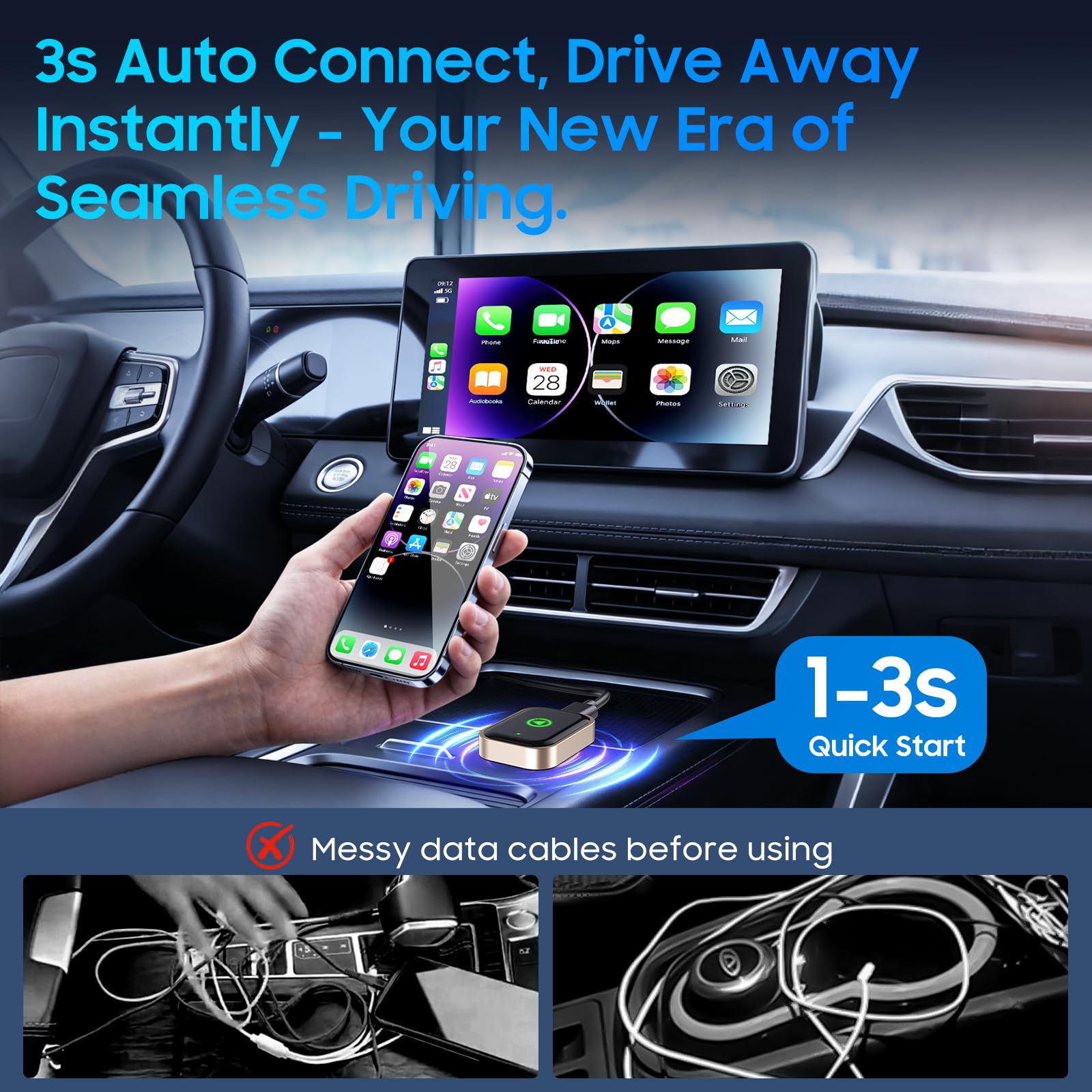Bezprzewodowy adapter Carplay 2 w 1 do Apple iPhone i Android, adapter samochodowy używany do konwersji połączeń przewodowych w bezprzewodowe, kompatybilny z przewodowymi pojazdami CarPlay i Android