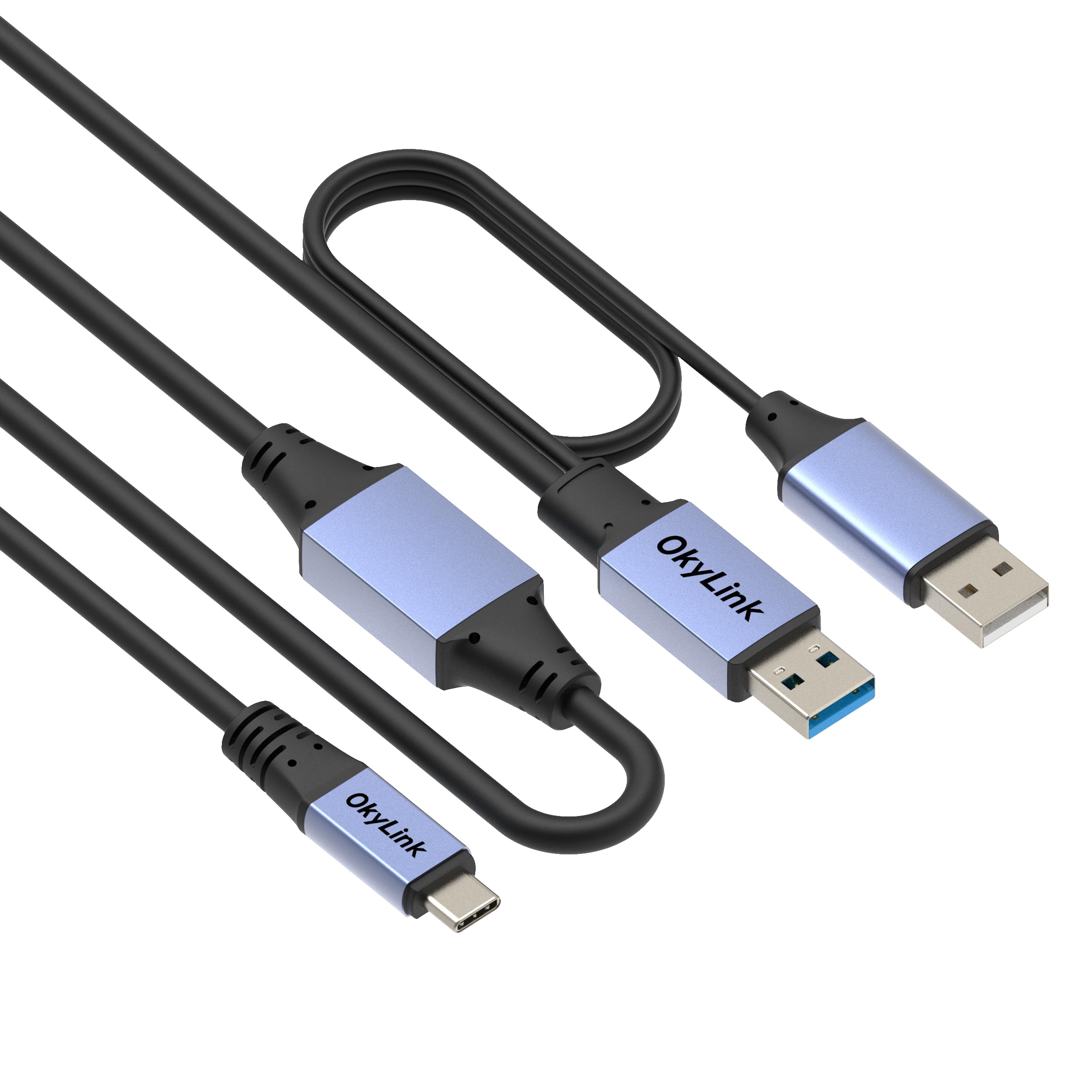 OkyLink Cable USB 3.0/3.2 Gen1 USB a USB C, macho a macho, cable de transferencia de datos, doble función de 5 Gbps con chip, apto para cámaras e impresoras. (5 Gbps, gris, 20 m)