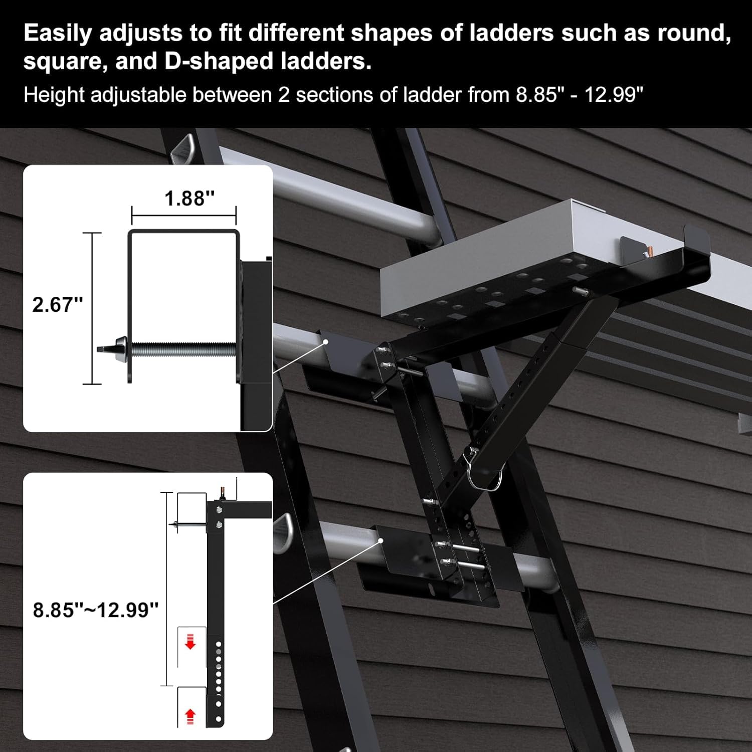 2 pcs supports d’échafaudage, Stabilisateur cric d’échelle à deux échelons pour l’extension du corps court pour l’étape de travail, la charge maximale est de 250 kg (Black)