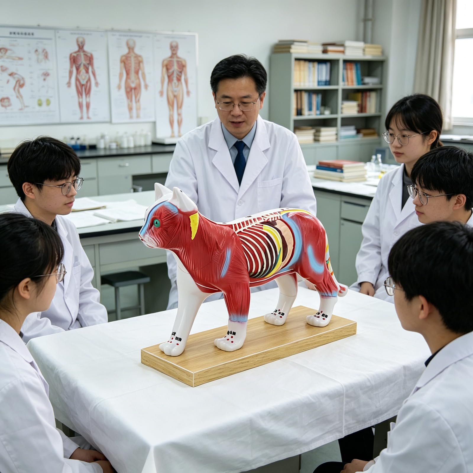 Herramienta de enseñanza veterinaria Modelo anatómico de punto de acupuntura felino canino con puntos meridianos marcados para entrenamiento clínico Modelo de estudio de mediodía animal
