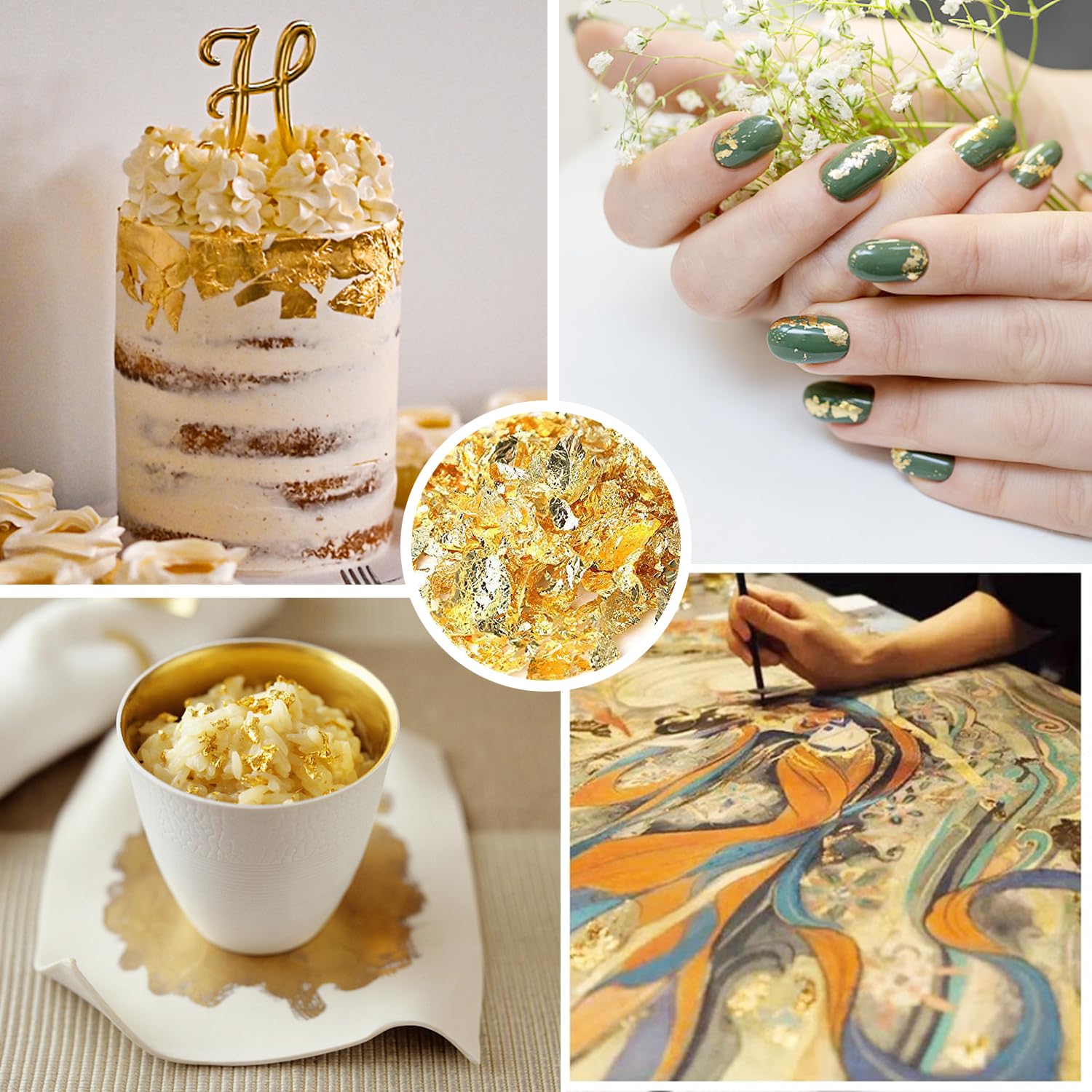 6 Stück Essbares Blattgold - Goldfolien Flocken Für Kuchen & Deko