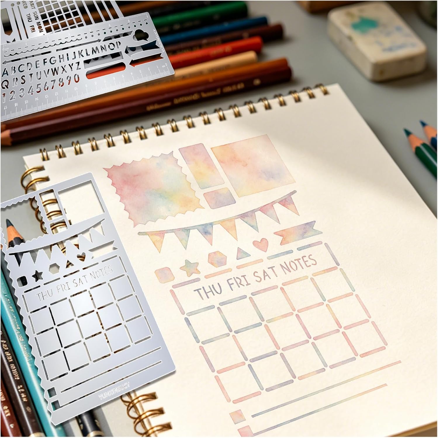 3 Pieces Metal Stencils, Journal Stencil Set, Letter, Number, Pattern, Line, Stainless Steel Drawing Template Kit