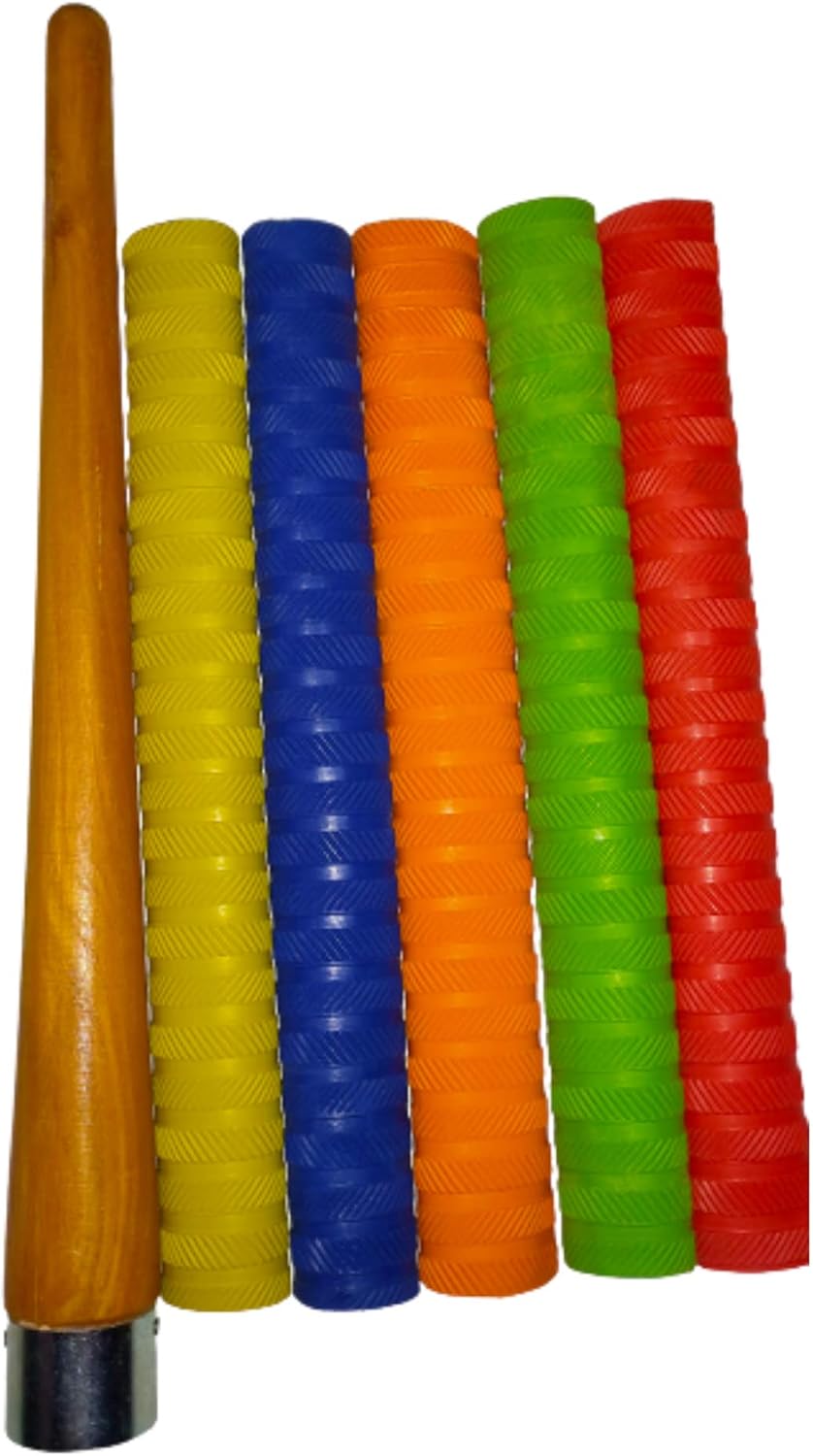 Kalindri Sports Set of Wooden Grip Applicator Gripper Cone and 5 Cricket bat Grips Multicolour