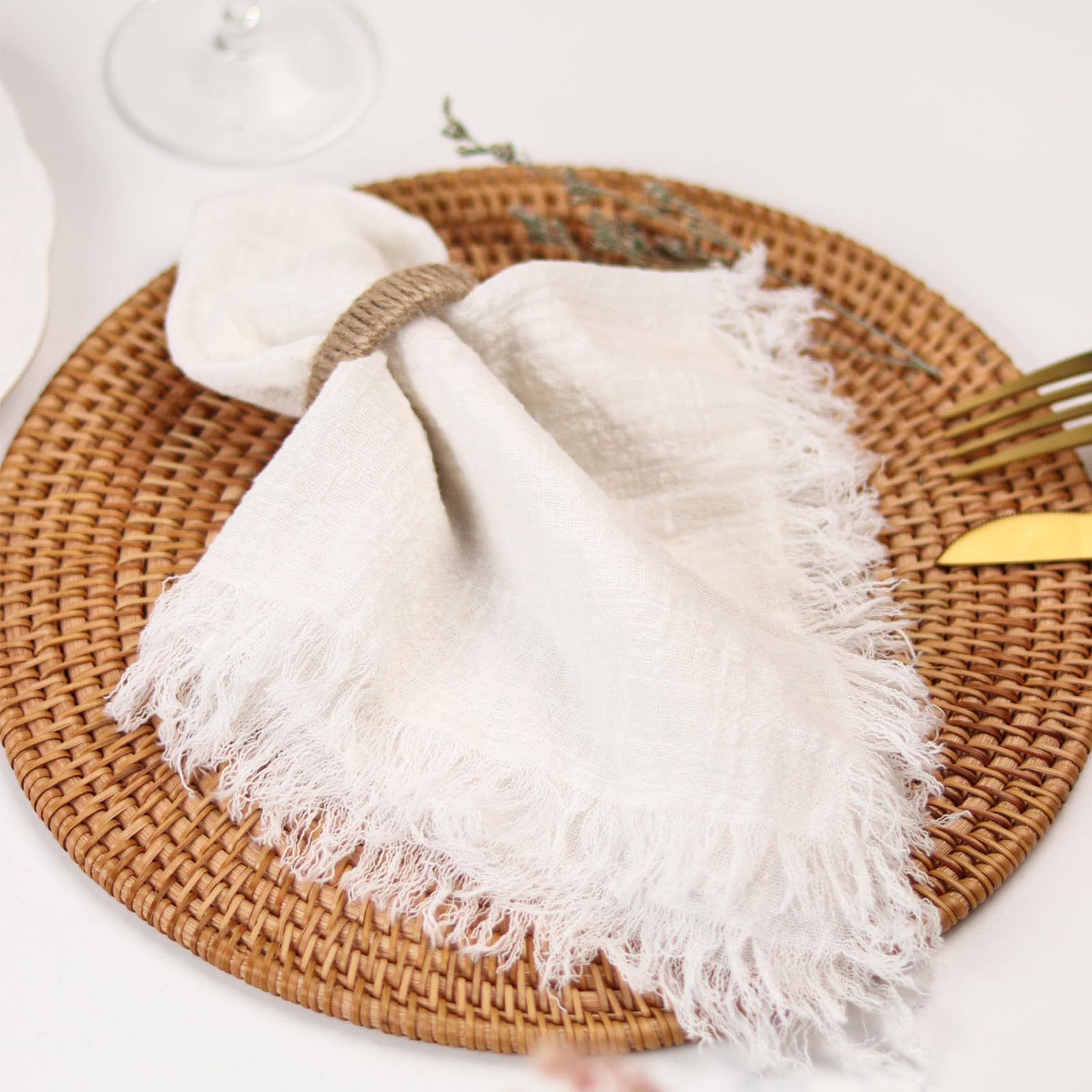Serviettes de table en coton et lin blanc pour repas de fête bohème chic