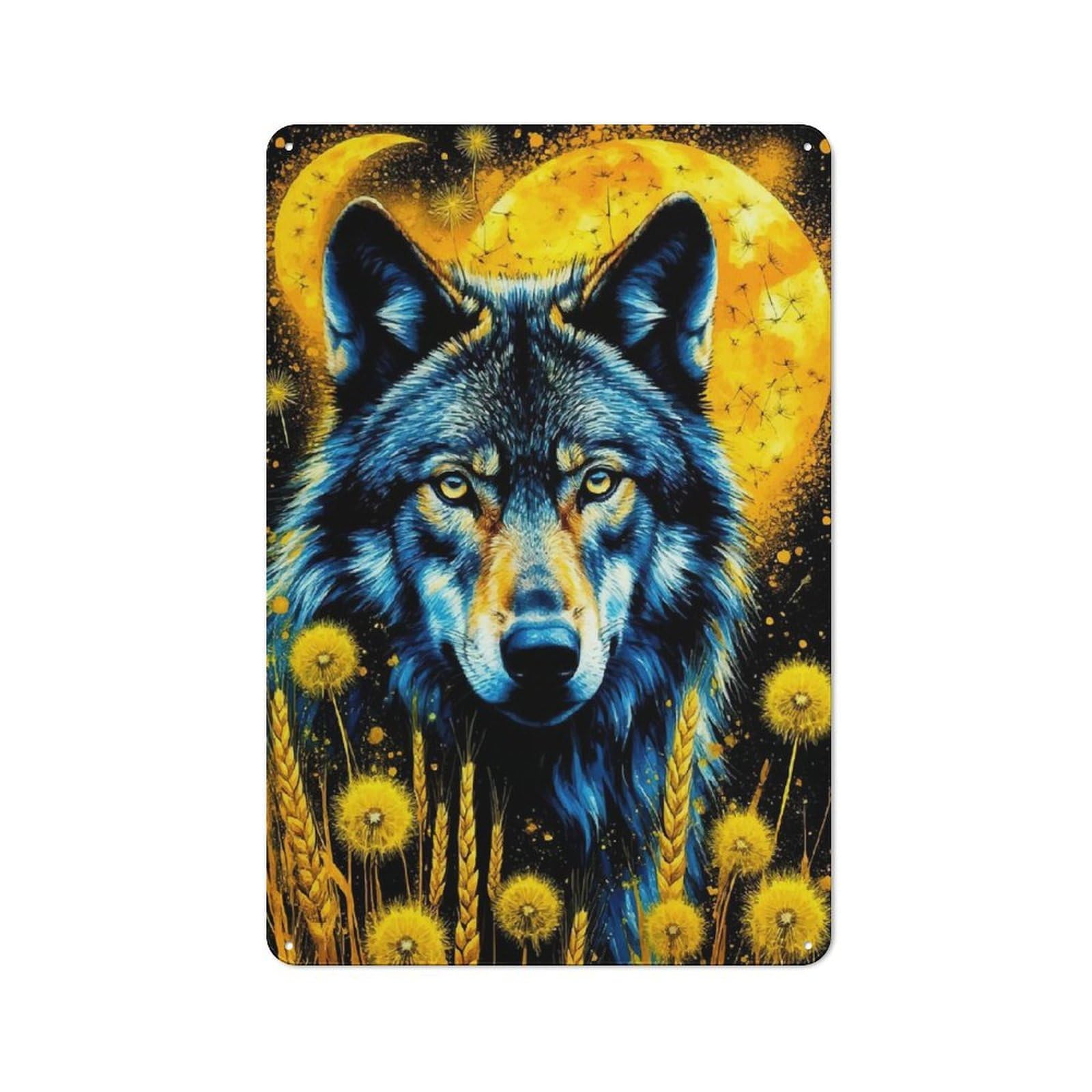 Vintage Tin Sign 30x20cm with Wolf Moon Dandelions for Living Room Or Hallway, for Living Room Decor Lovers