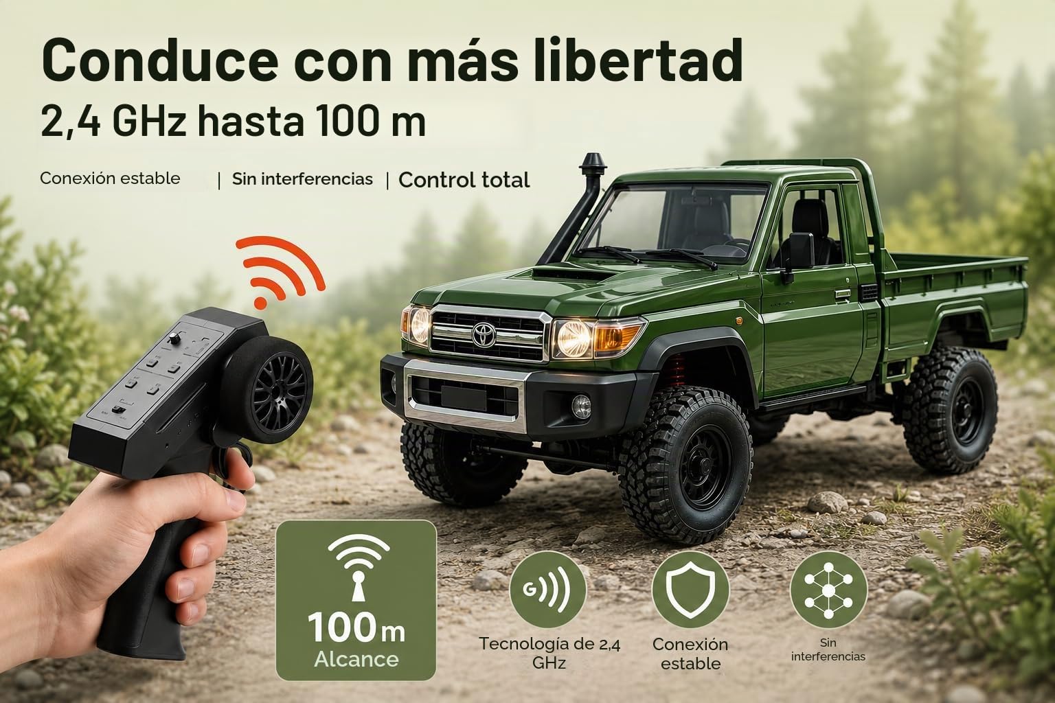 Coche teledirigido resistente 1:12 – Toyota Land Cruiser RC Auto 4WD para exteriores con luz LED, 30 minutos de tiempo de conducción, vehículo todoterreno, coche teledirigido a partir de 6