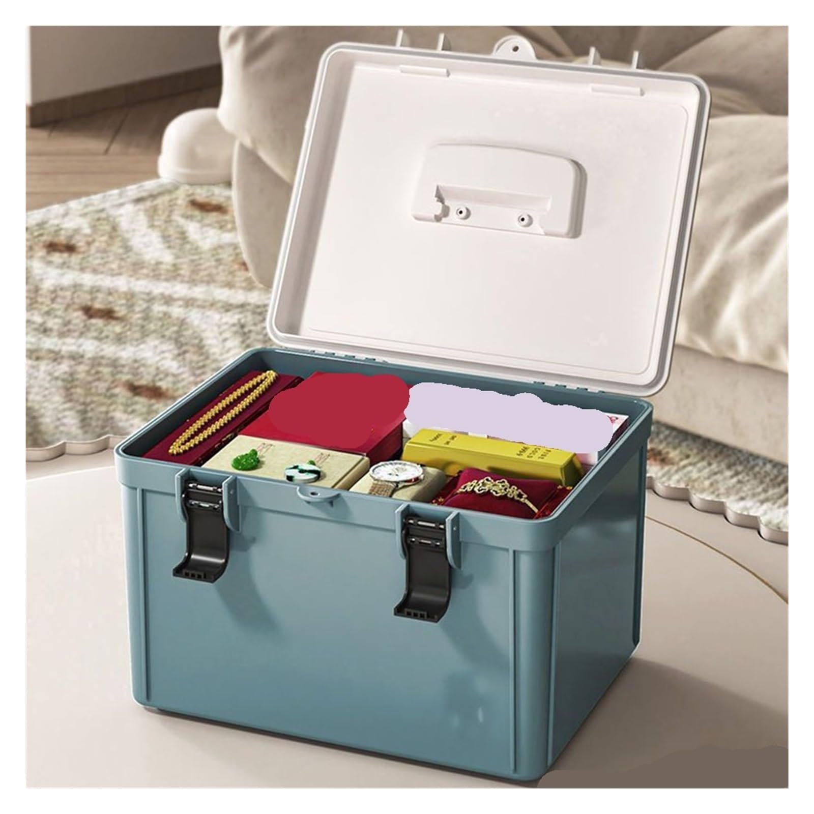 Cassaforte, Cassetta di sicurezza con password a 3 cifre, for contanti, passaporti, documenti, portaoggetti portatile(Grey)