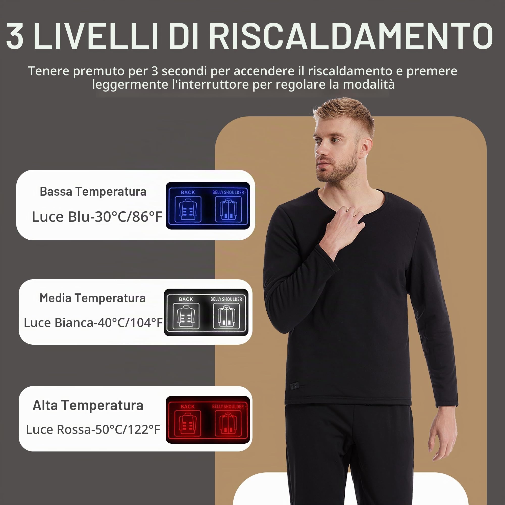 Maglietta Termica Riscaldata per Uomini, Top Baselayer con 12 Zone di Riscaldamento Elettrico E 3 Impostazioni di Temperatura per Interni Ed Esterni