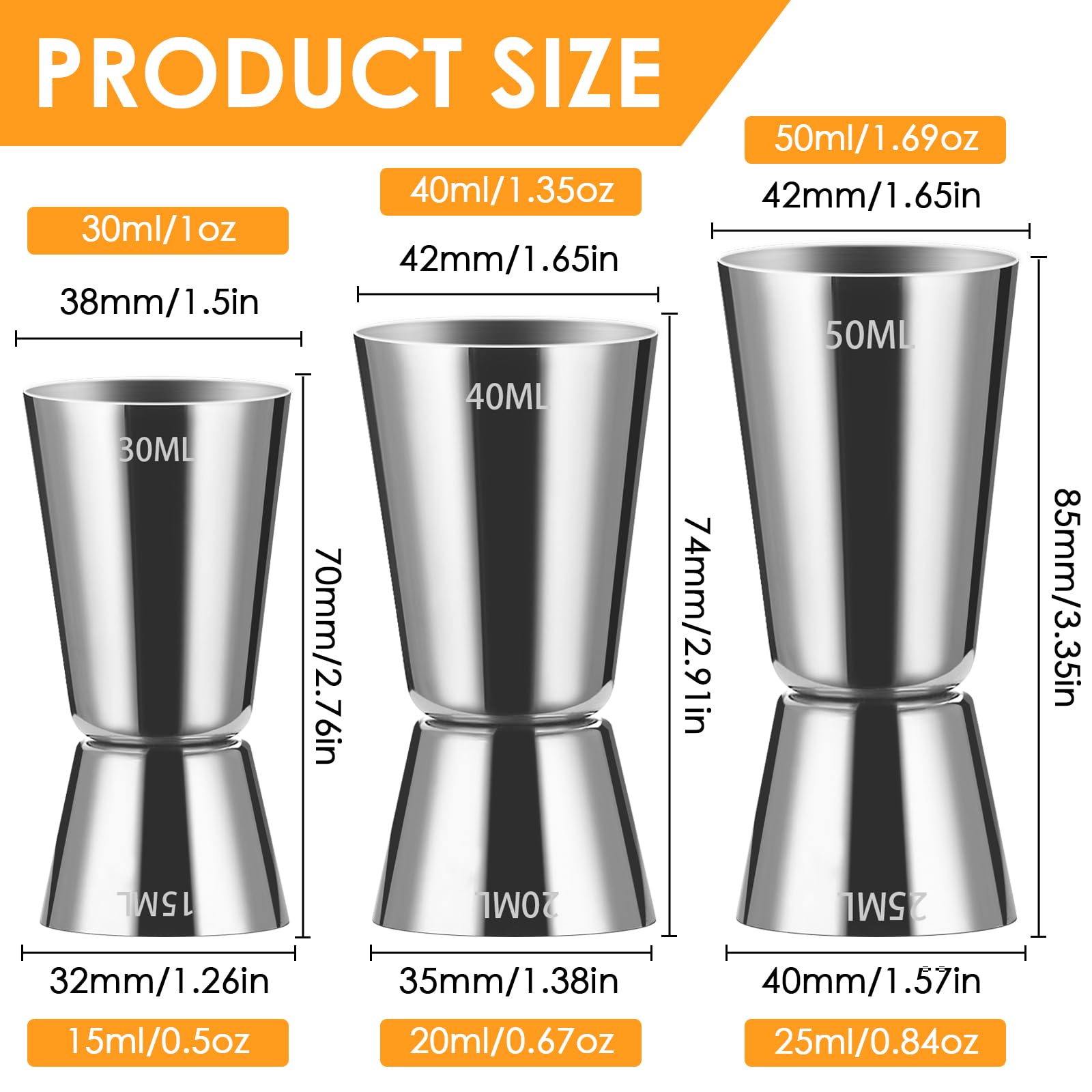 Jigger Doppio Per Cocktail 15/30 Ml - Misurino In Acciaio Inossidabile - 2 Misure In Uno Per Bar E Feste - 2