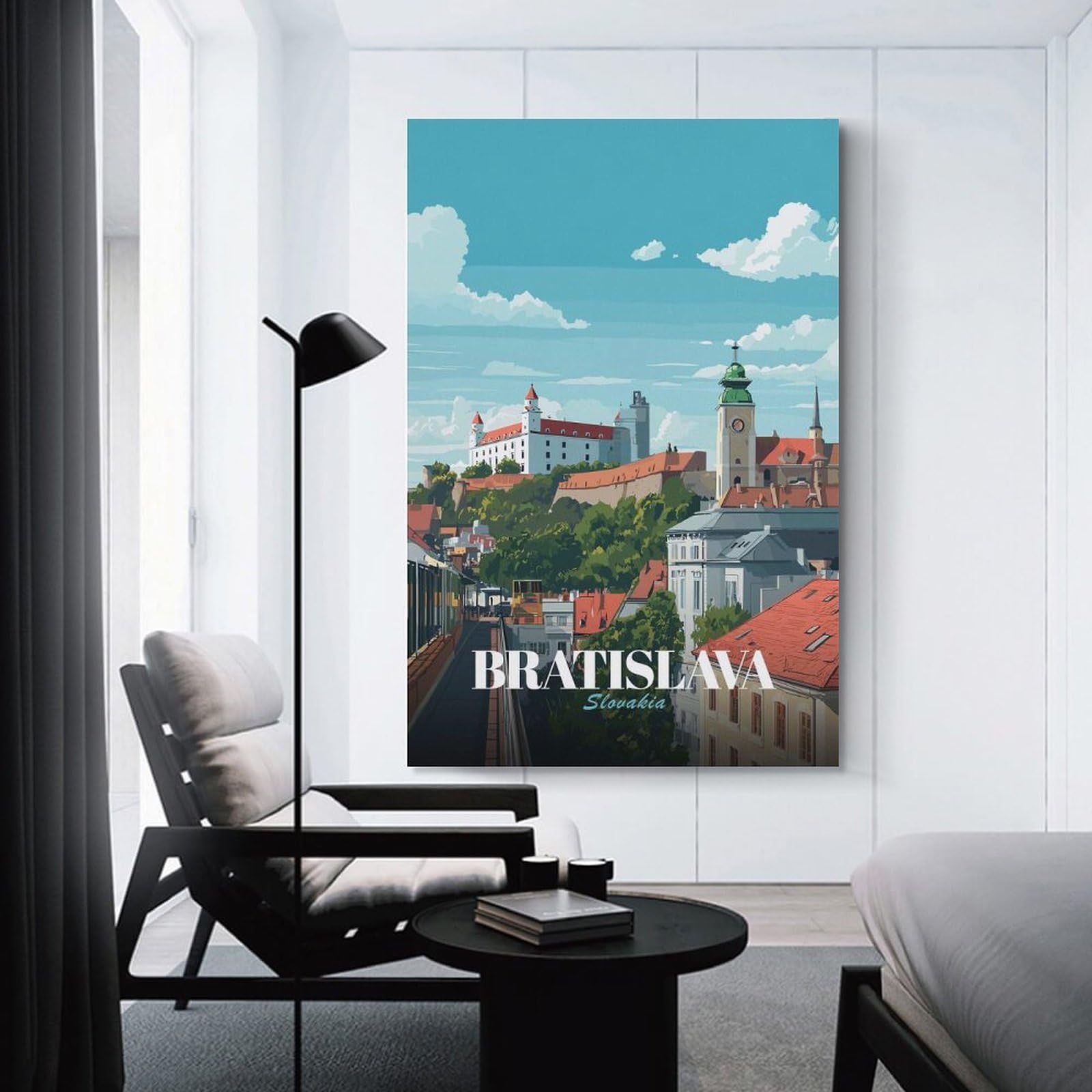 Junmoney Bratislava, Slovakia Cityscape Illustration Room Decor Wall Art, 24x36inch(60x90cm), for Office, Study Or Home Workspace, A Smart Decor Choice for Study Walls