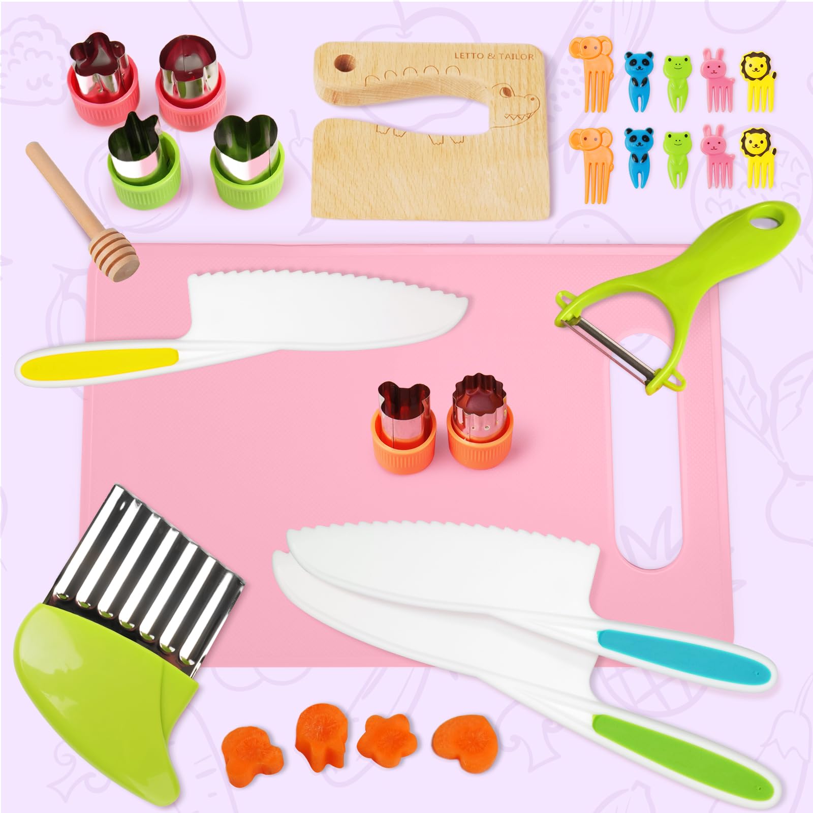 LETTO & TAILOR Set de Cuchillos para Niños 25 piezas – Cuchillos de madera Montessori para pequeños chefs
