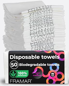 FRAMAR Biodegradable Salon Towels for Hair Stylist Hair Towels for Women, Disposable Towel, Salon Towel, for Spa, Barber, Gym, Super Absorbent and Extra Soft 50 Count
