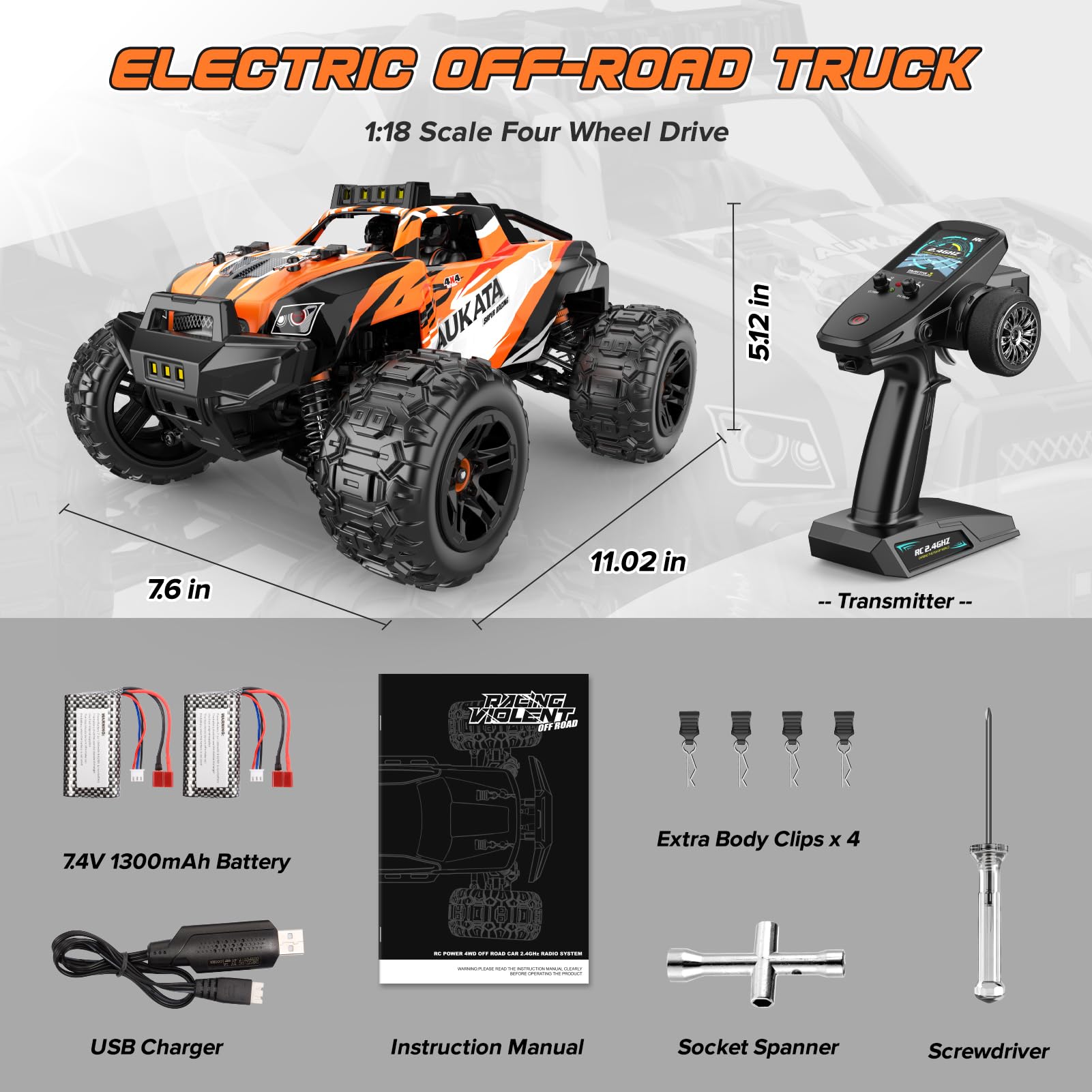 HappyGoLucky 1:18 Coche Teledirigido 36KM/H, 4WD Coche RC Monster Truck Teledirigido, Coche Radiocontrol Juguete para Niños Adultos - Regalo Navidad para Niños Adultos