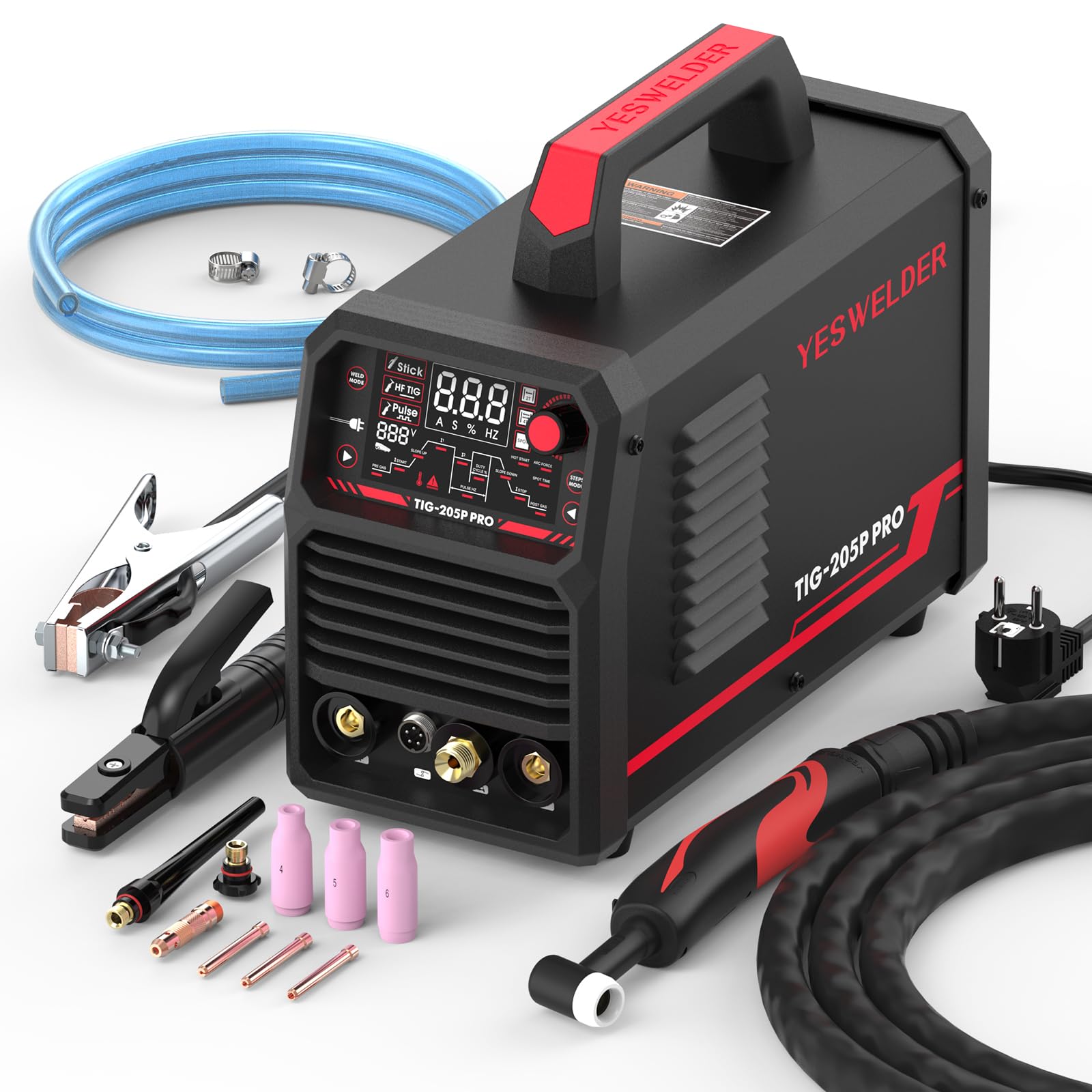 YESWELDER Soldador TIG 200A, 3 en 1 MMA/DC TIG/Pulso TIG 230V | Pantalla LED, encendido HF, tecnología IGBT, Hot Start, Arc Force, Anti-Stick, función VRD, uso profesional Global Recycled Standard Global Recycled Standard Global Recycled Standard