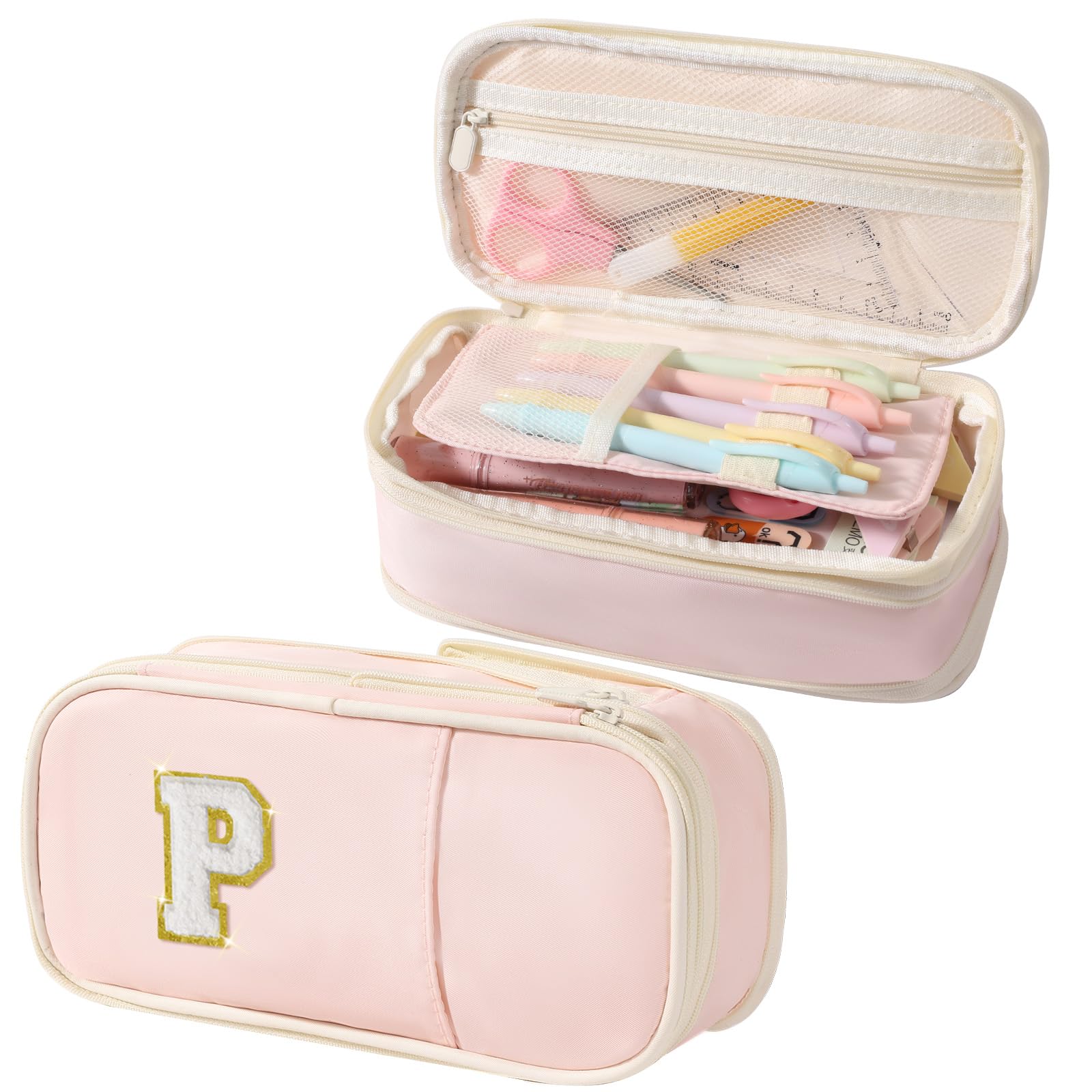 Janhavi Initial Large Capacity Premium Oxford Cute Aesthetic Pencil Case Pouch Bag Special School Supplies Colored Stationery Organizer Gifts for Girls, Women, Adults