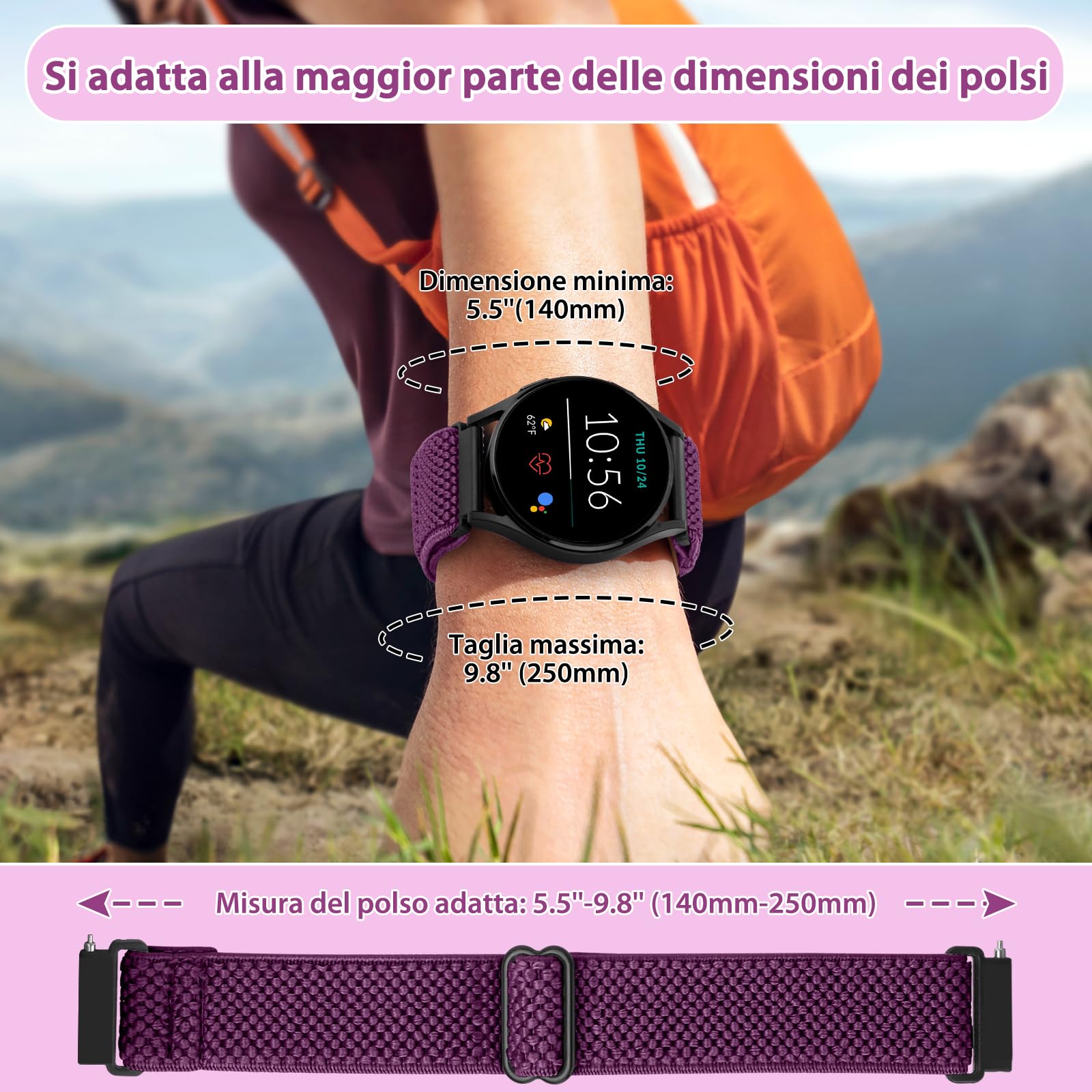 TumCez Regolabile Elastico Sgancio Rapido Cinturino Orologio in Nylon,18mm 19mm 20mm 22mm 24mm Cinturino per Samsung/Garmin/Fossil/Amazfit/Huawei Orologio per Uomo Donna
