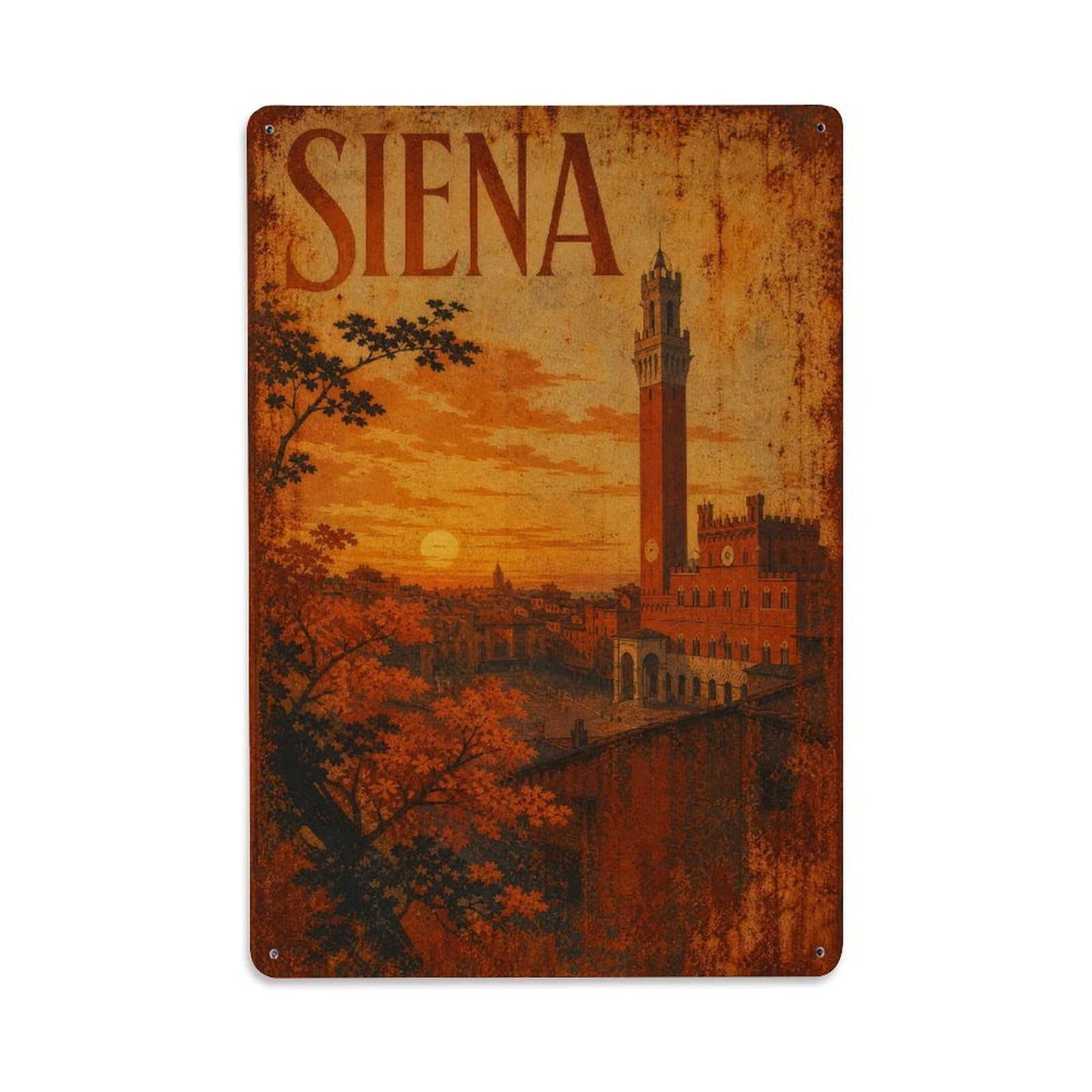 Huiyhb 8X12inch(20X30cm) Vintage Travel Siena Sunset Golden Hour Tuscany Italy Metal Tin Sign