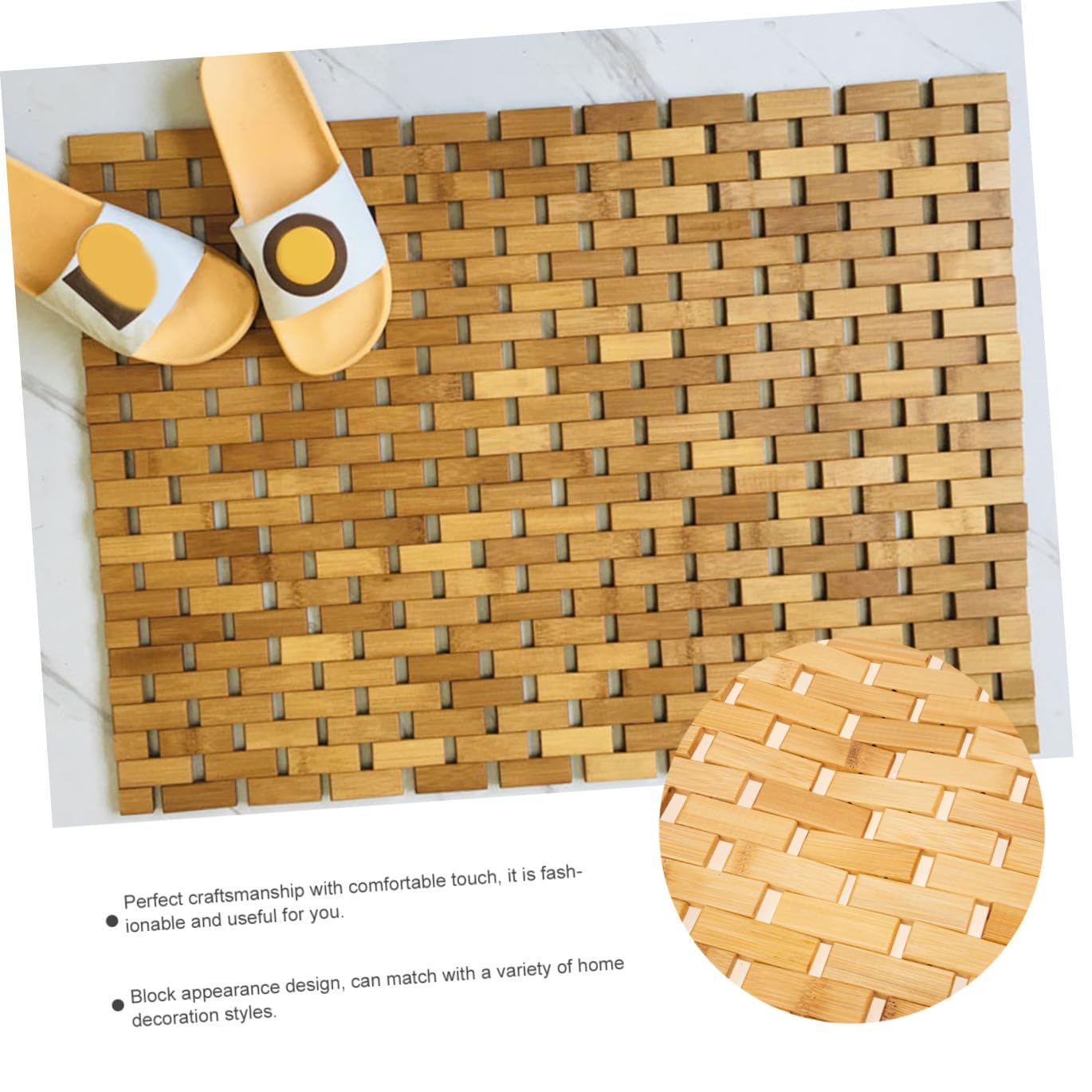 BESPORTBLE Bambusmatte rutschfeste Fußmatte 40x60cm Verschleißfestes Bambusgewebe Naturstil Blockdesign Anti Rutsch Badezimmer und Eingangsbereichsmatte