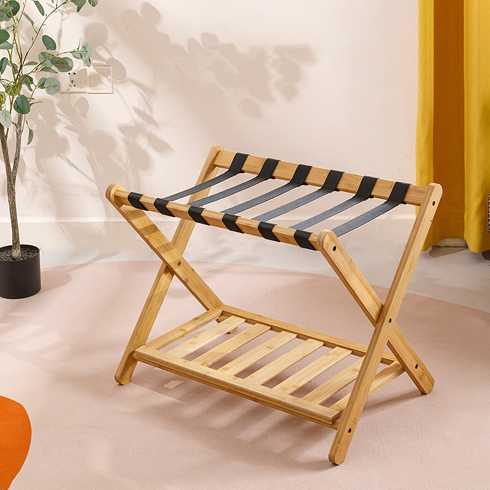 Gryphvex Luggage Rack,Bamboo Luggage Stand,Heavy-Duty Suitcase Holder,Foldable Travel Shelf for Guest Room Bedroom Hotel, Double Layer Structure, Holds up to 150lbs, No Assembly Needed