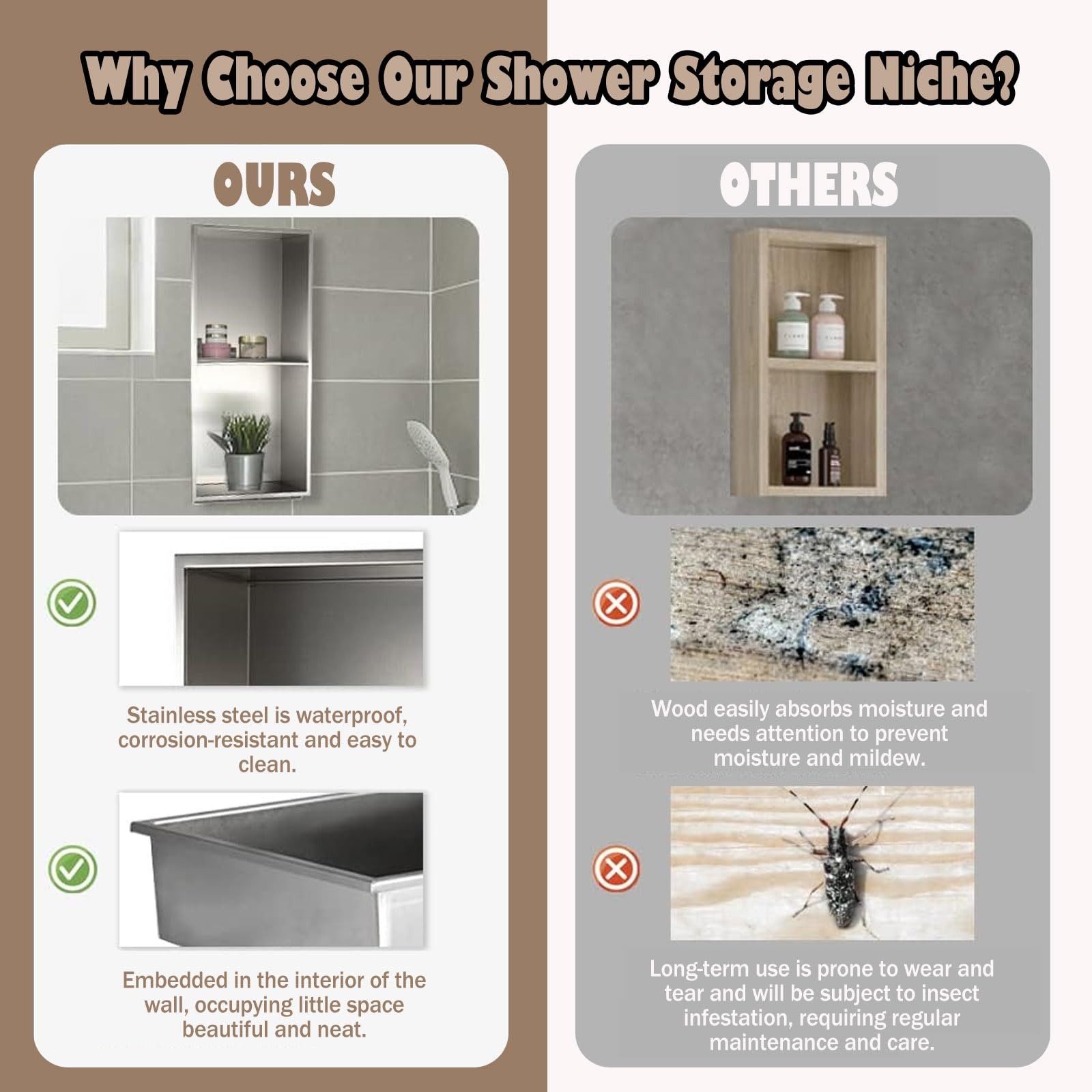 Douche nis 304 Roestvrij Staal Vierkante Badkamer Kast Nis Tegel Gemakkelijk Schoonmaken Verzonken badkamer planken 15.3x15.3 in voor Shampoo/Toiletopbergplaats Douche nis 304 Roestvrij Staal Vierkante Badkamer Kast Nis Tegel Gemakkelijk Schoonmaken Verzonken badkamer planken 15.3x15.3 in voor Shampoo/Toiletopbergplaats