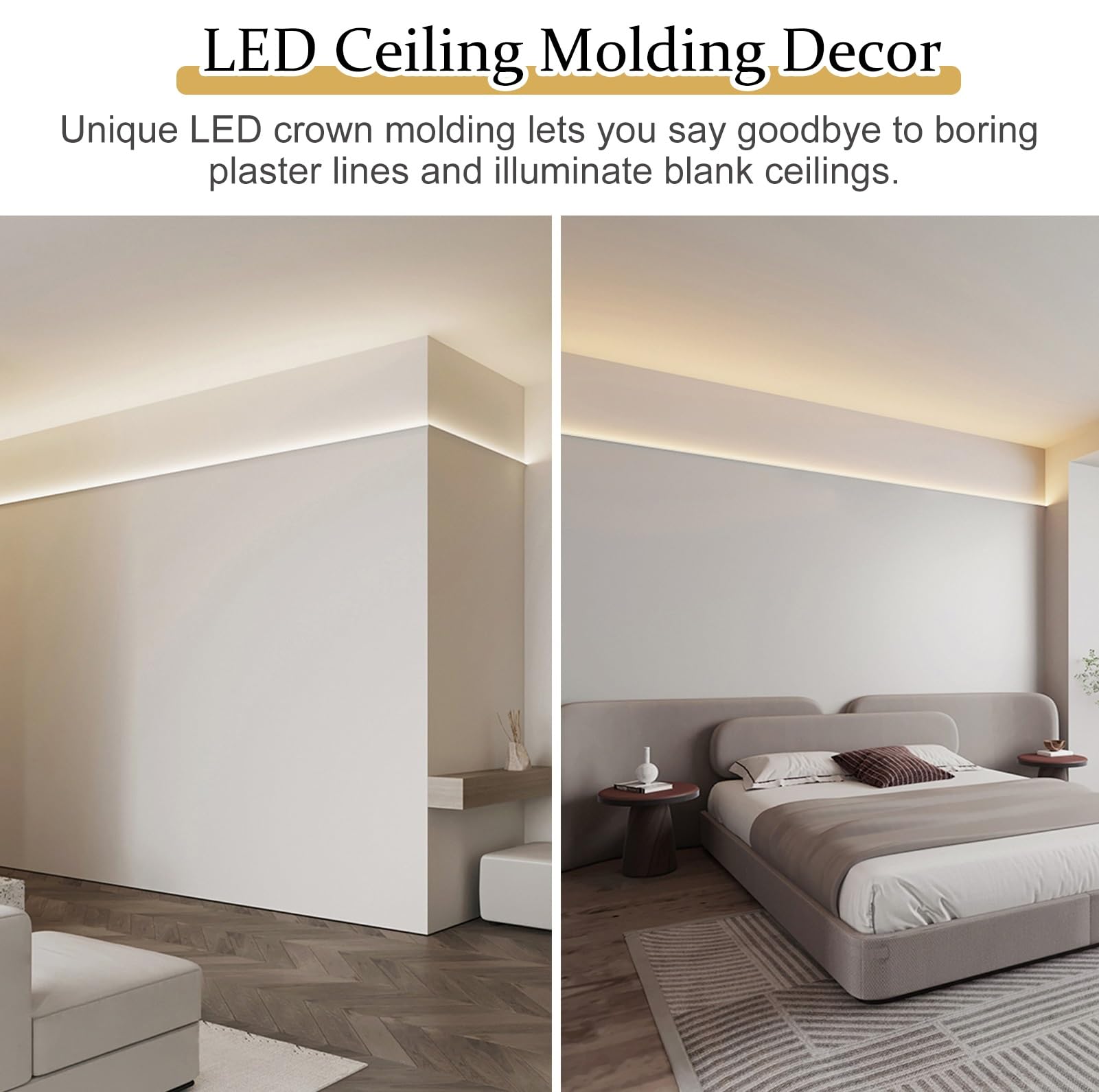 Perfil Aluminio Tira Led Moldura de Techo con Canal de Aluminio para LED, Moldura de Techo para Sala de Estar y Dormitorio, Difusor de Luz LED con Iluminación Indirecta para Bañador de Techo de Casa(1