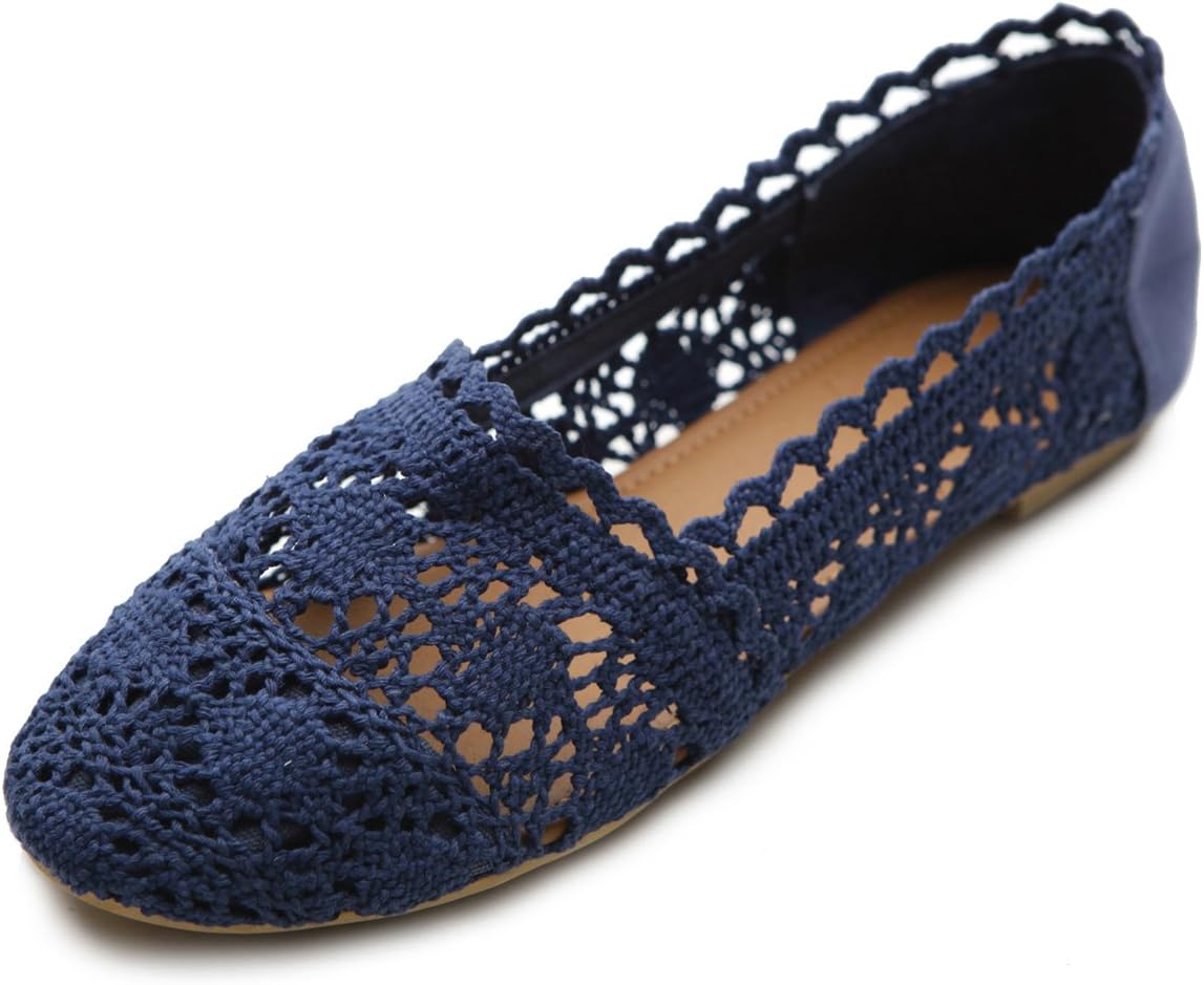 Ollio Womens Shoe Lace Ballet Breathable Flat 6.5 Navy