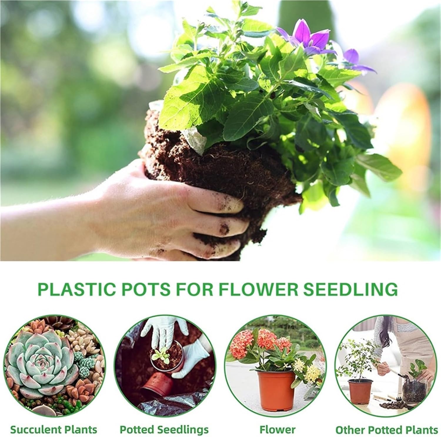 Nursery Pots 200Pcs 4 Inch Plastic Flower Seedlings Nursery Supplies Planter Pot/Pots Containers Seed Starting Pots Planting for Transplanting