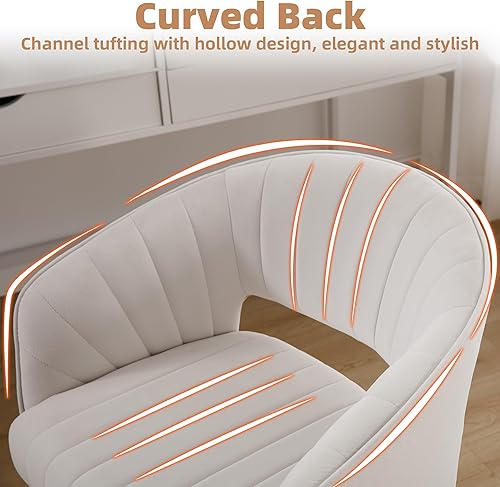 Miniatura 8 de Westice Sillas de oficina en casa, moderna silla rodante de terciopelo para escritorio, silla giratoria de altura ajustable con base dorada, silla