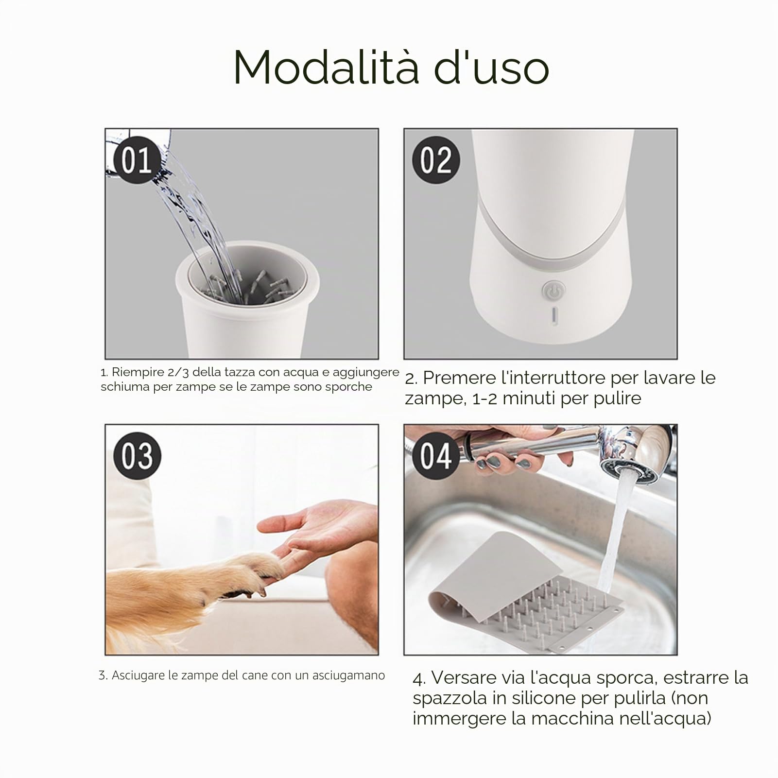 Pulisci Zampe per Cani Automatico Ricaricabile con Pressione Acqua Regolabile e Pulizia Profonda per Uso Domestico Accessorio Cane Efficiente e Silenzioso