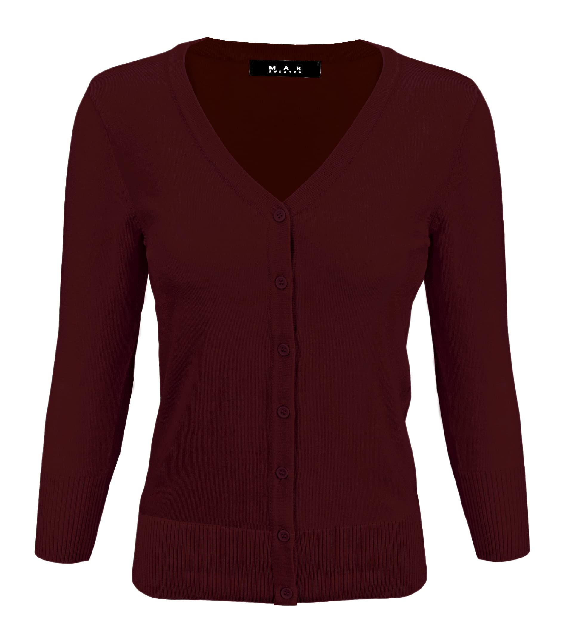 YEMAK Women's V-Neck Knit Cardigan - 3/4 Sleeve Button Down Lightweight Sweater, Light Pink, Large - View #5