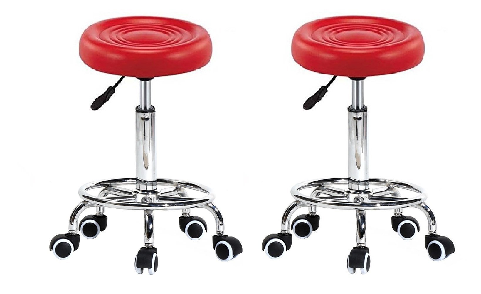 iyb®adjustable height revolving stool with caster wheels – red, set of 2 | multipurpose for doctor, kitchen, office, cafeteria, bar use