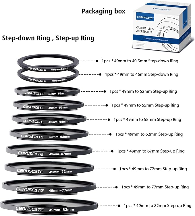 Set de 10 adaptadores anillo para filtros de cámara miniatura 6