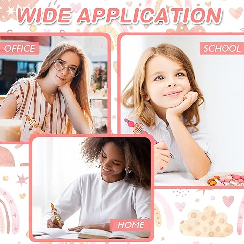 Vista 6 de Geyee Juego de 12 Bolígrafos de Plástico con Cuentas Surtidos, Bolígrafos con Cuentas de Cristal y Madera, Espaciadores Redondos, Tinta Negra