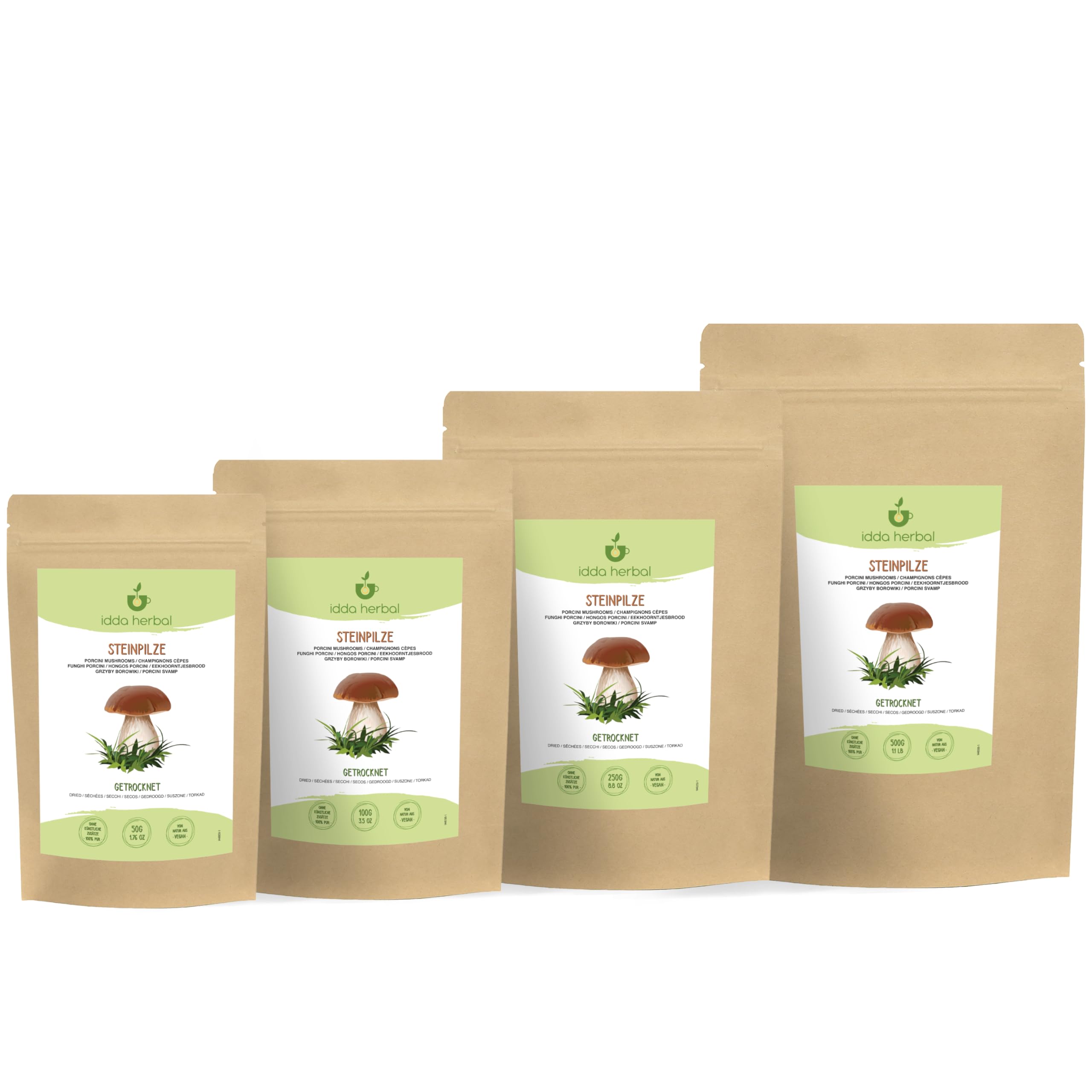 IDDA Herbal Hongos Porcini Secos 250g, Boletus Edilus, Setas Deshidratadas, Champiñones Secos