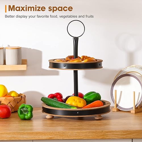 Miniatura 10 de Urban Deco Bandeja de madera escalonada de 3 niveles bandeja decorativa de granja soporte redondo de madera para magdalenas con mango de metal