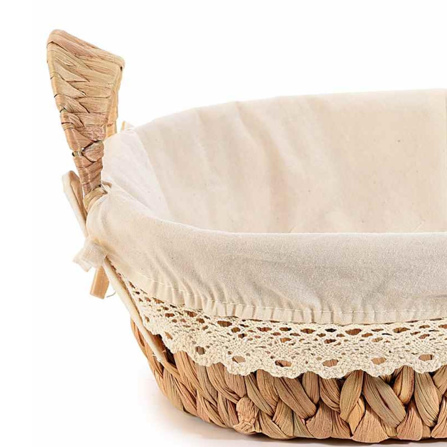 Gruppo Maruccia - Cesta de fibra natural trenzada - Forro de tela - Centro, frutero, complemento de decoración