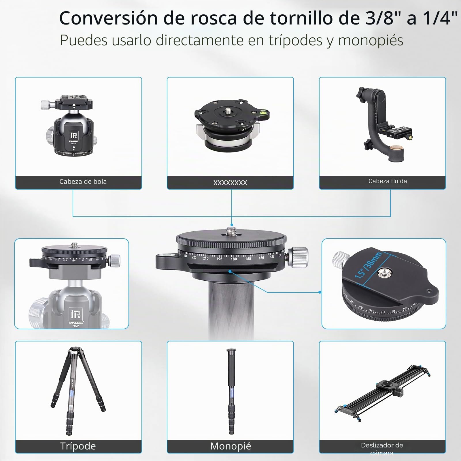 ARTCISE Cámara Base de panorámica con Placa de Estilo, Cabezal panorámico con Nivel de Burbuja para cámaras DSLR monopié con trípode, Carga máxima: 15 kg