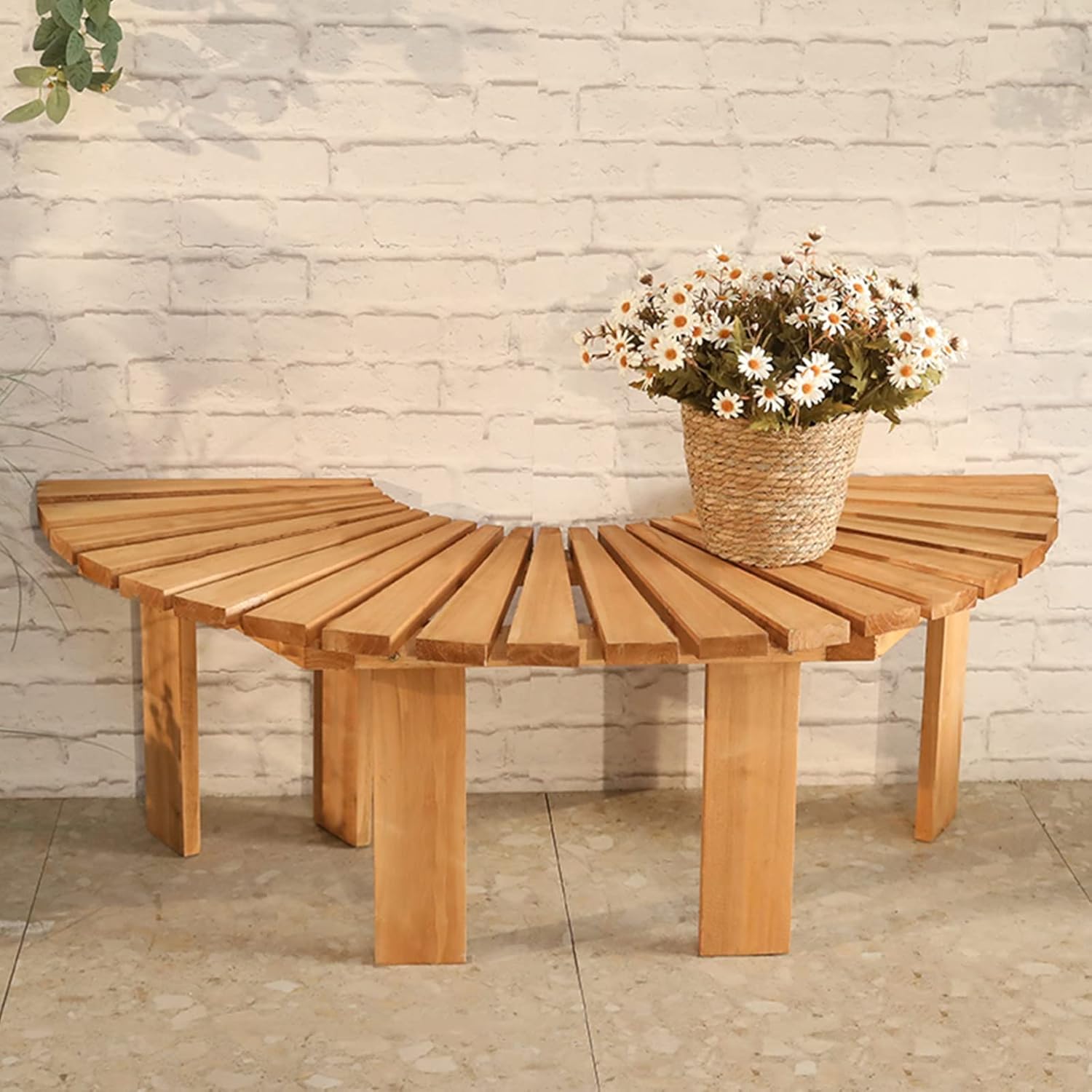 LORMBWEP 1/2 Round Tree Bench, Wooden Garden Bench, Half