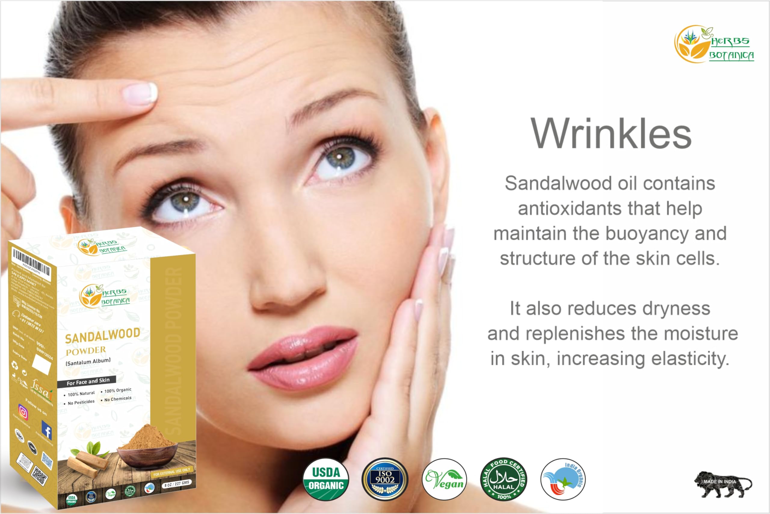 Herbs Botanica Chandan Sandalwood Powder Organic 227gm / 8 oz for Skin Face Pack, Face Mask, Worship Tilak - Image 4